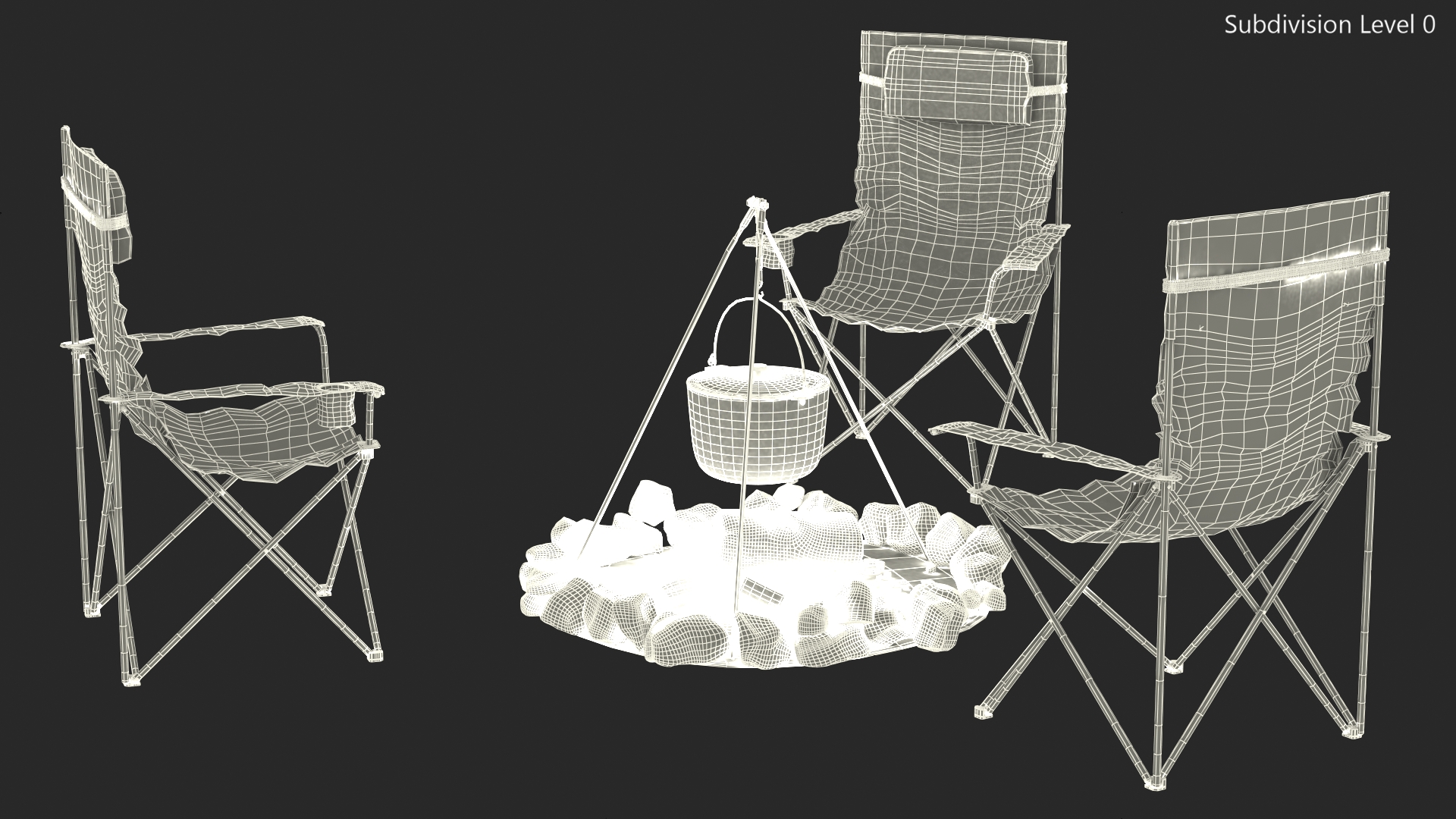 3D Chairs Around Campfire Pit