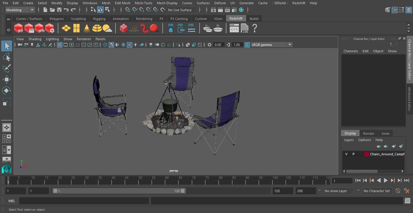 3D Chairs Around Campfire Pit