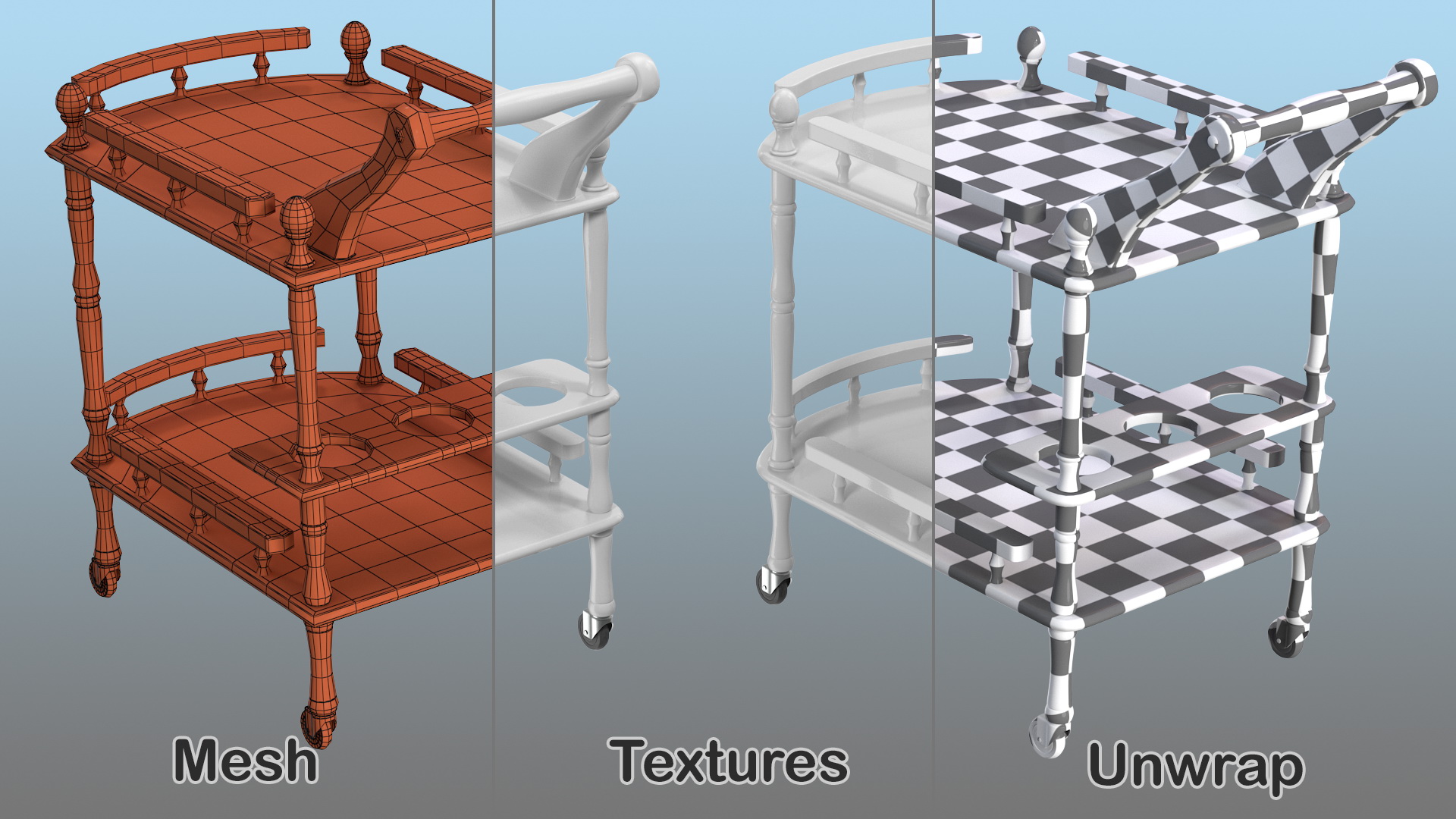 Hotel Style Trolley Serving Cart 3D