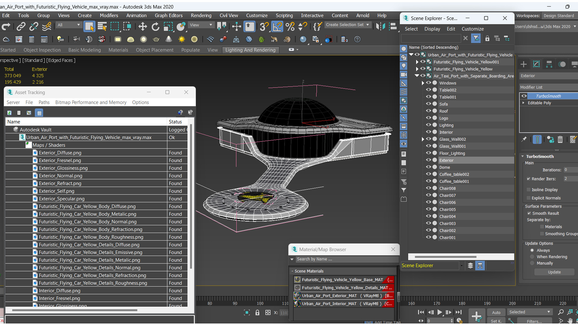 3D model Urban Air Port with Futuristic Flying Vehicle