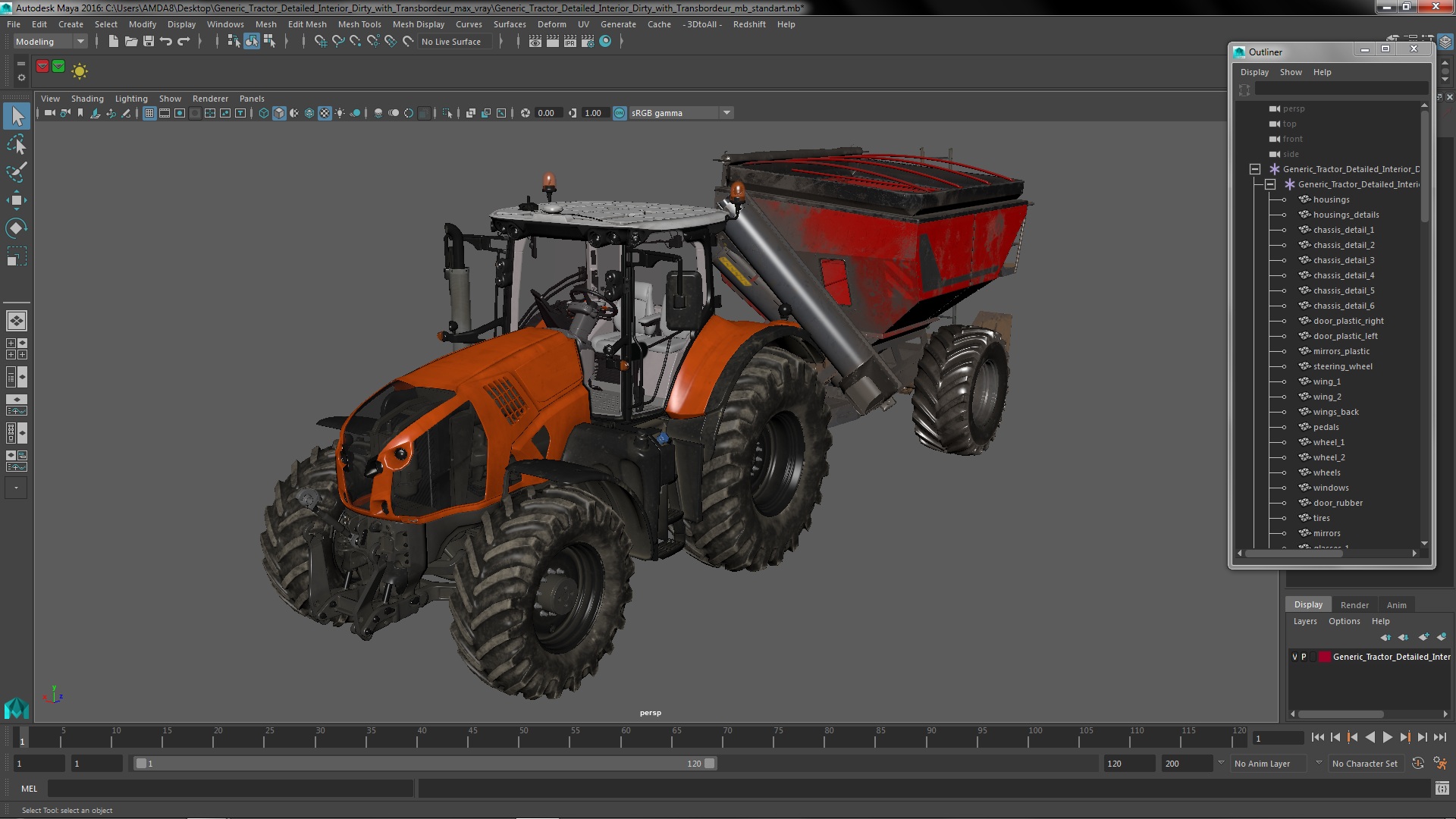 Generic Tractor Detailed Interior Dirty with Transbordeur 3D