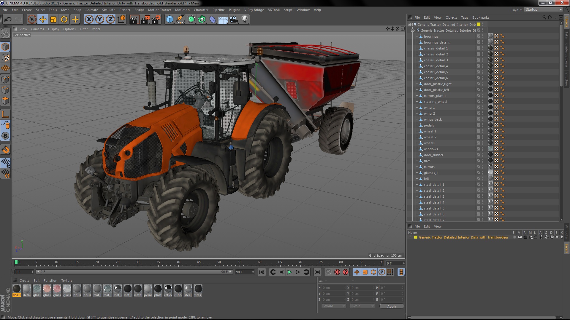 Generic Tractor Detailed Interior Dirty with Transbordeur 3D