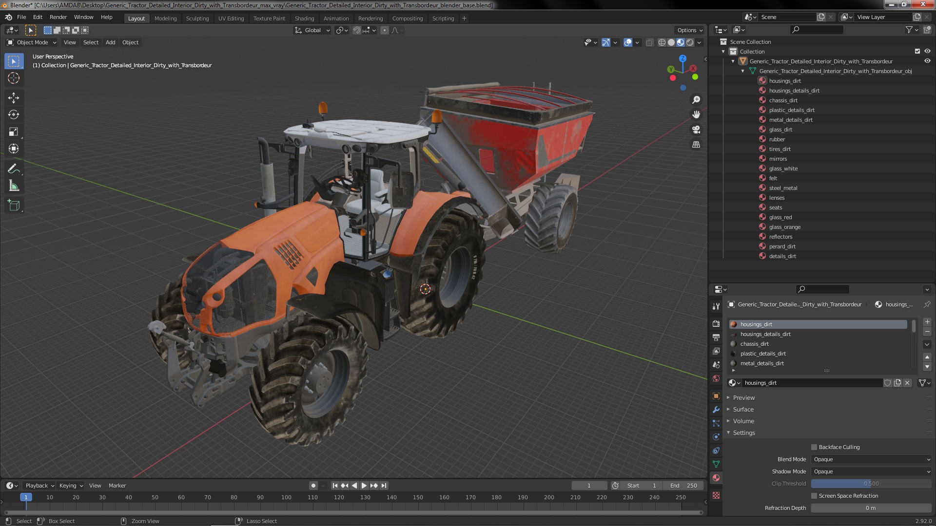 Generic Tractor Detailed Interior Dirty with Transbordeur 3D