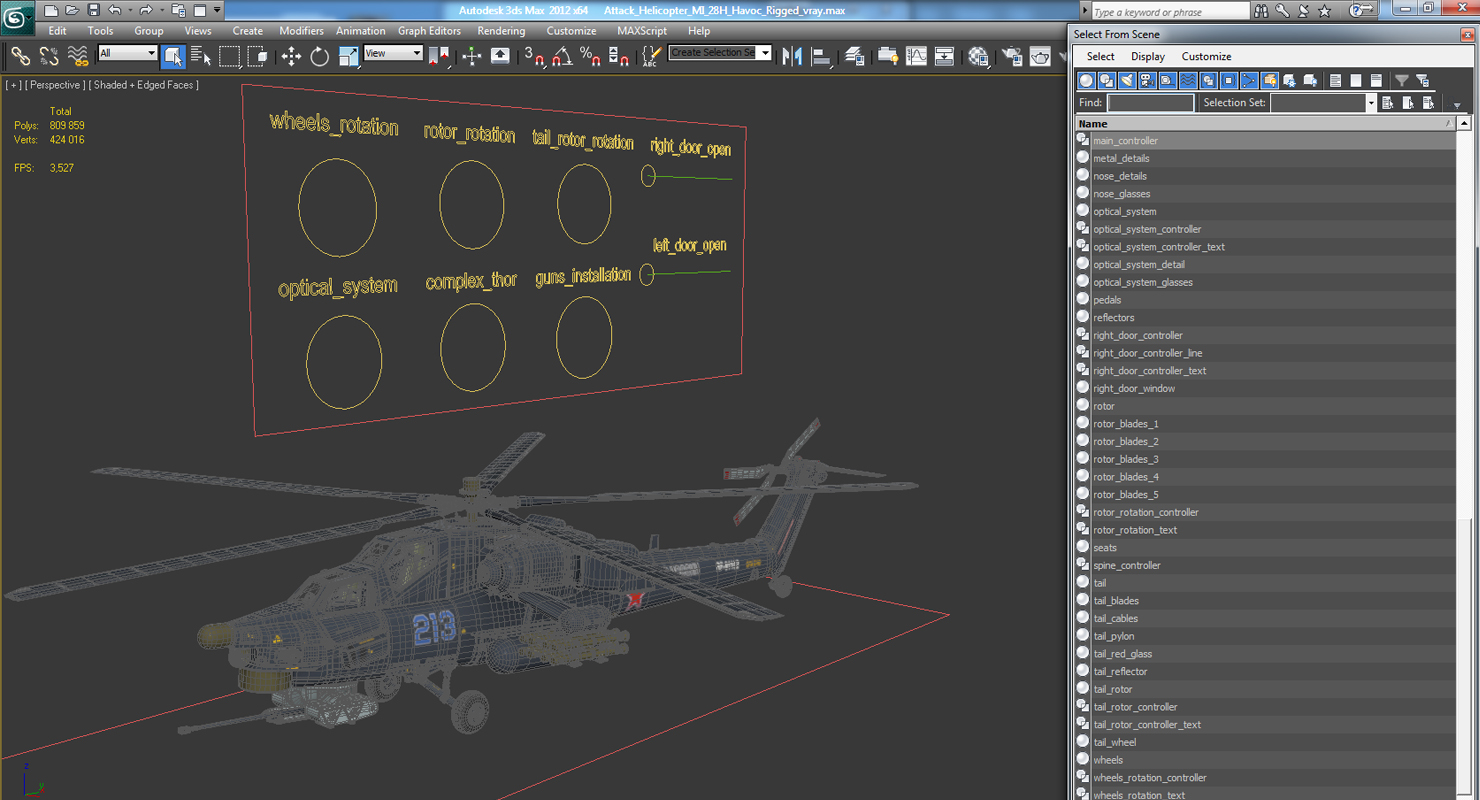 Attack Helicopter MI 28H Havoc Rigged 3D