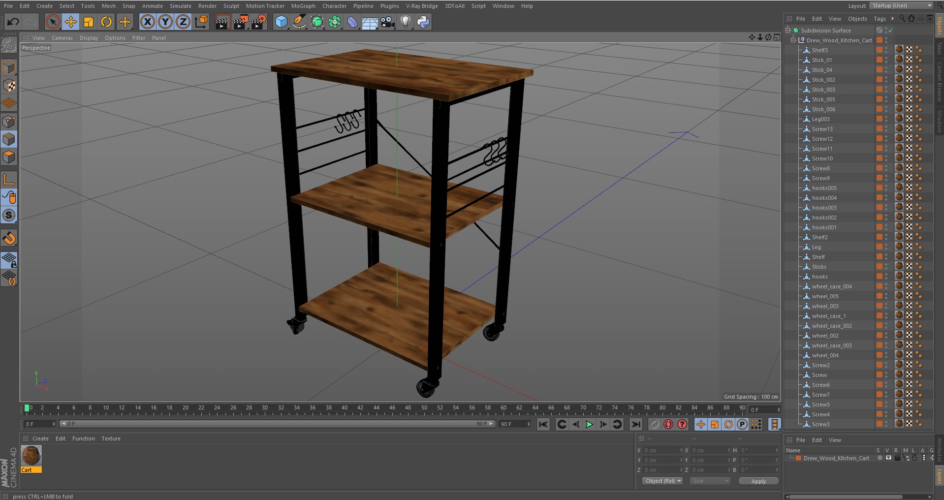 Drew Wood Kitchen Cart 3D