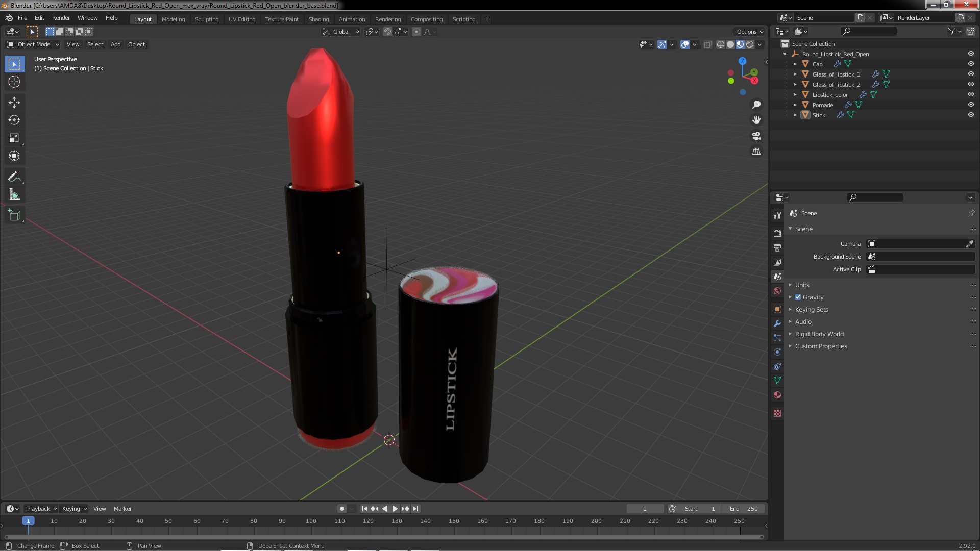 3D Round Lipstick Red Open model