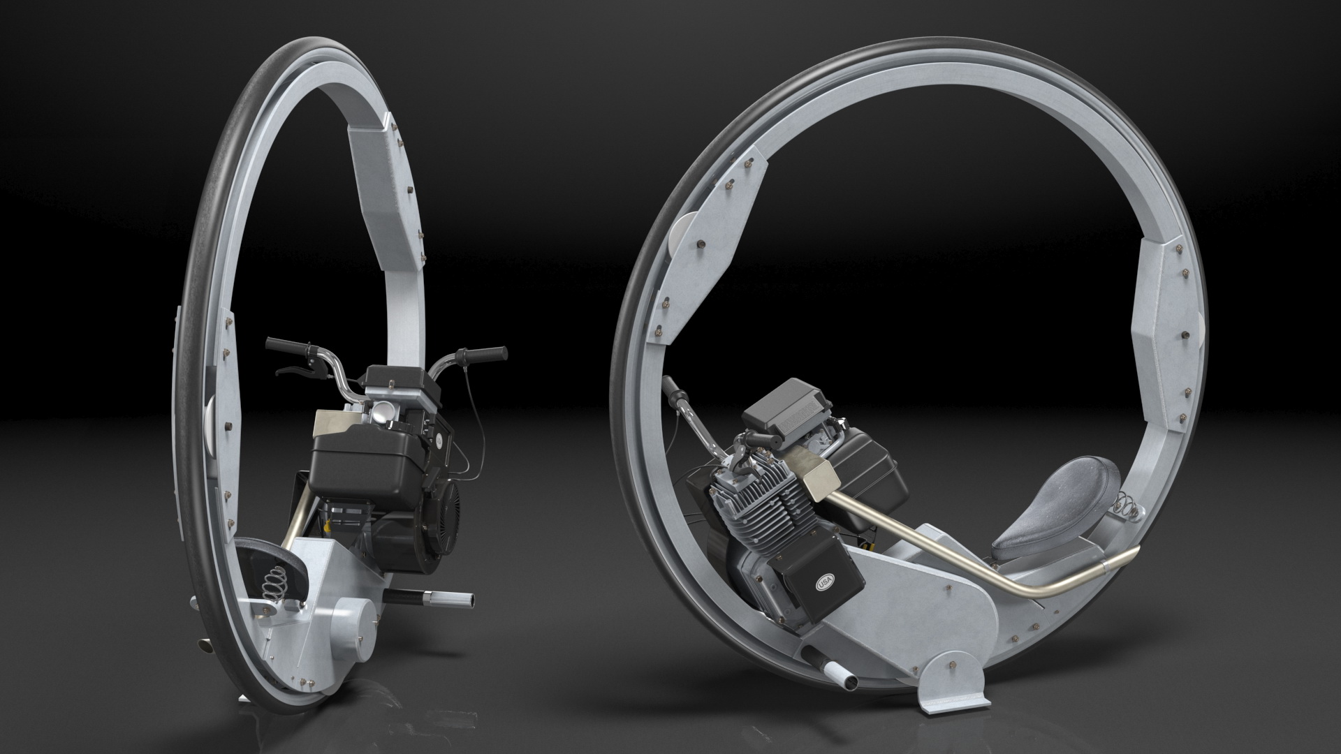 3D Monowheel Motorcycle White