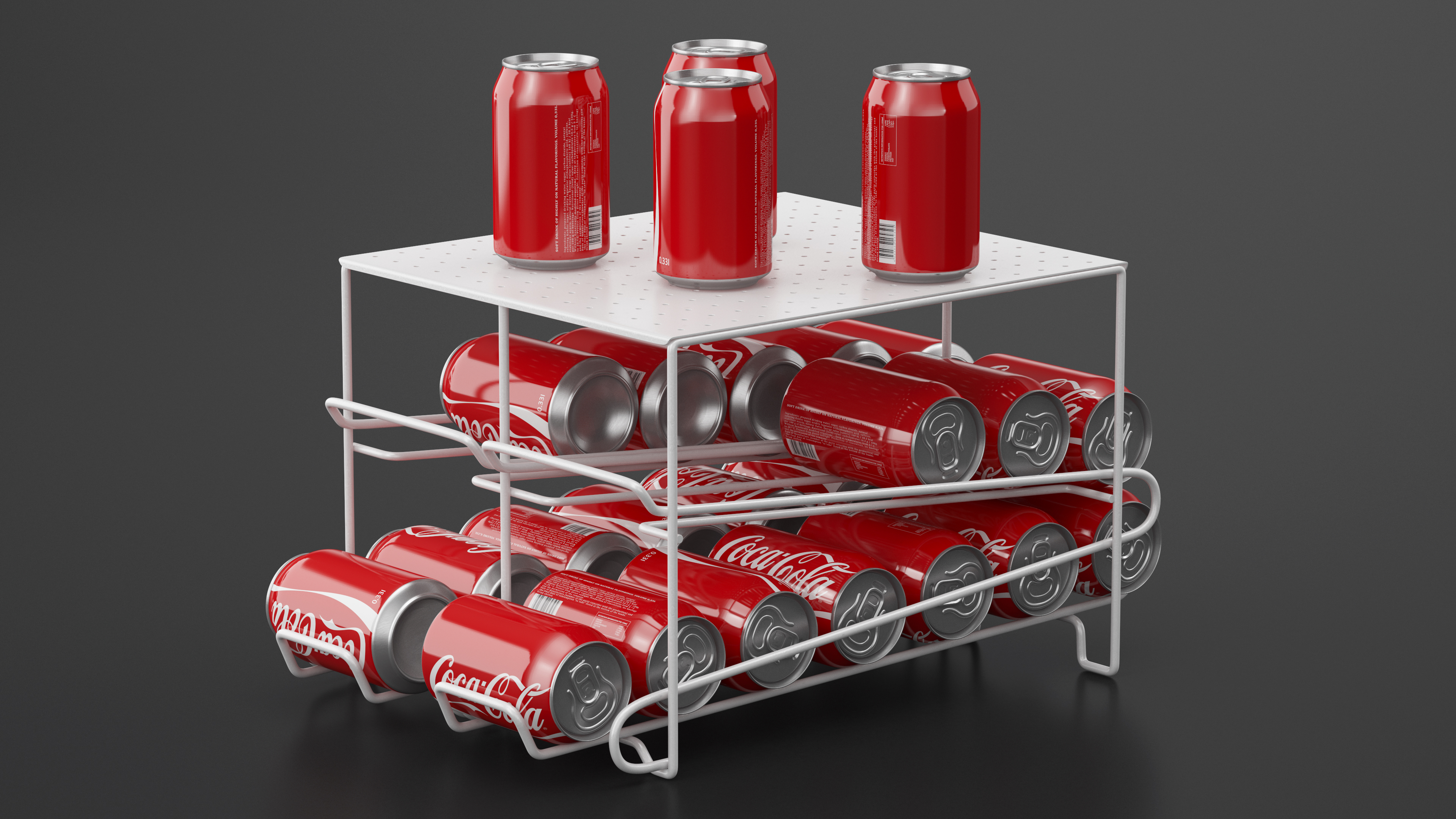 3D Stackable Soda Can Dispenser White with CocaCola Cans model