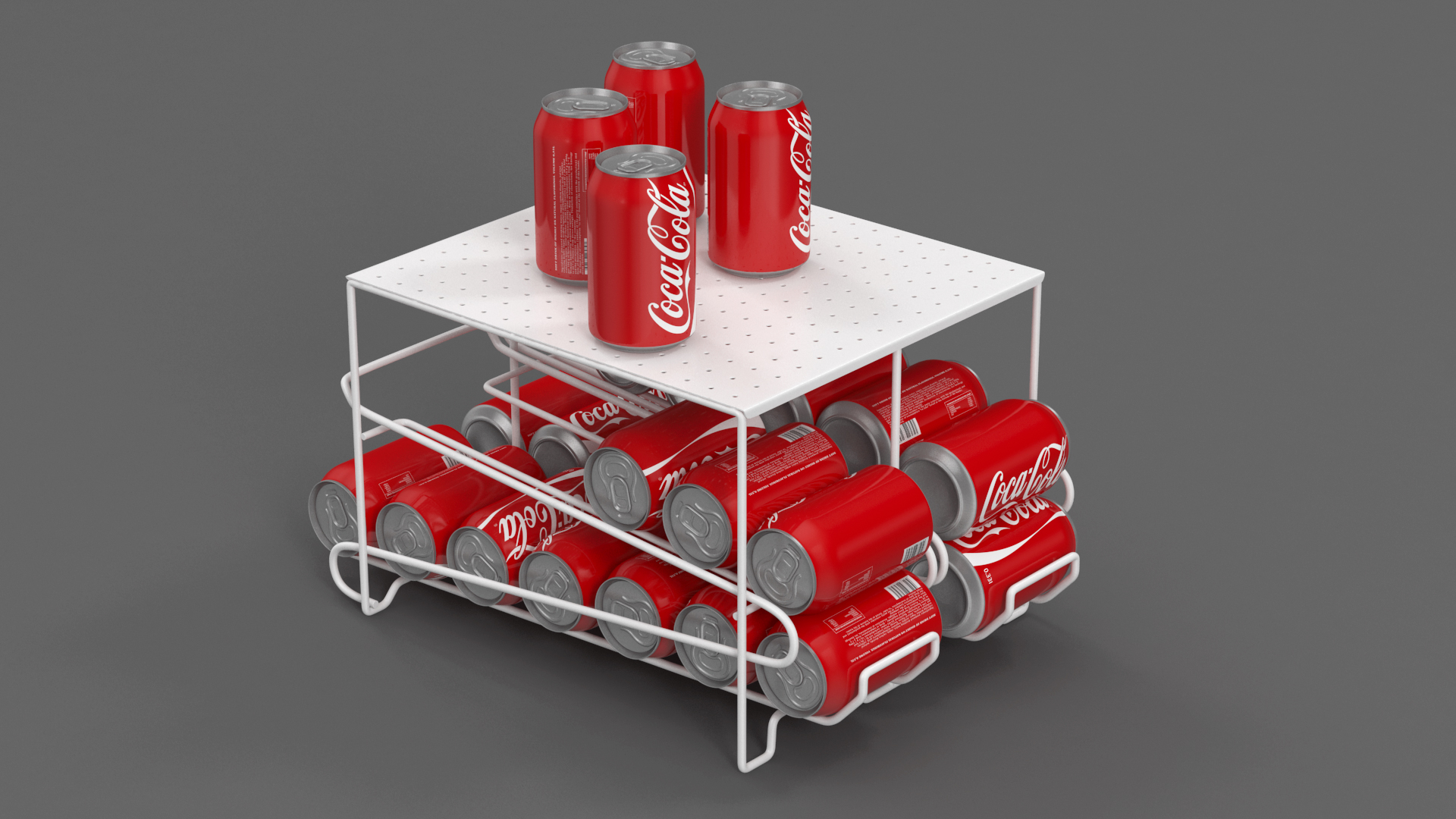 3D Stackable Soda Can Dispenser White with CocaCola Cans model