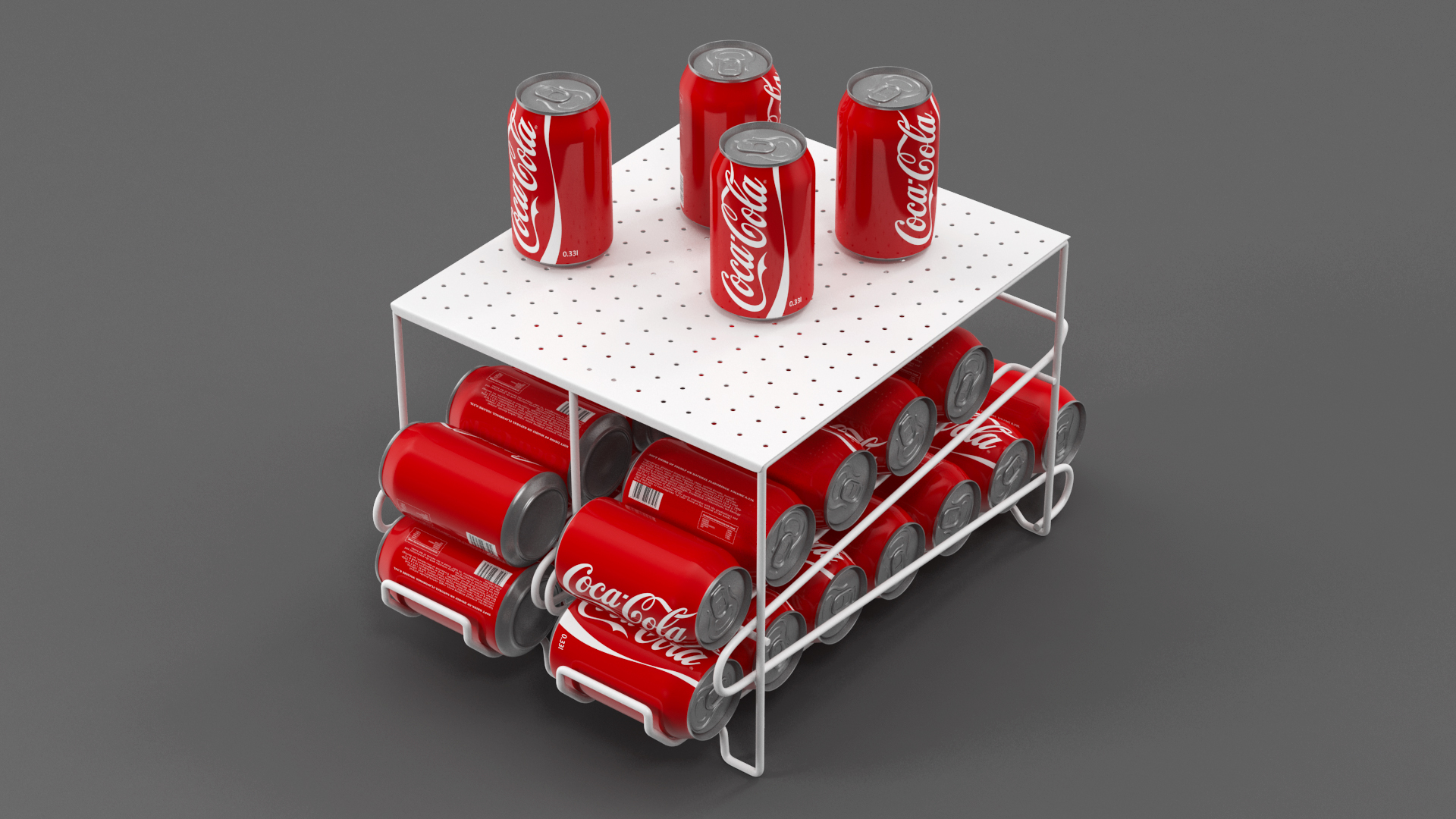 3D Stackable Soda Can Dispenser White with CocaCola Cans model