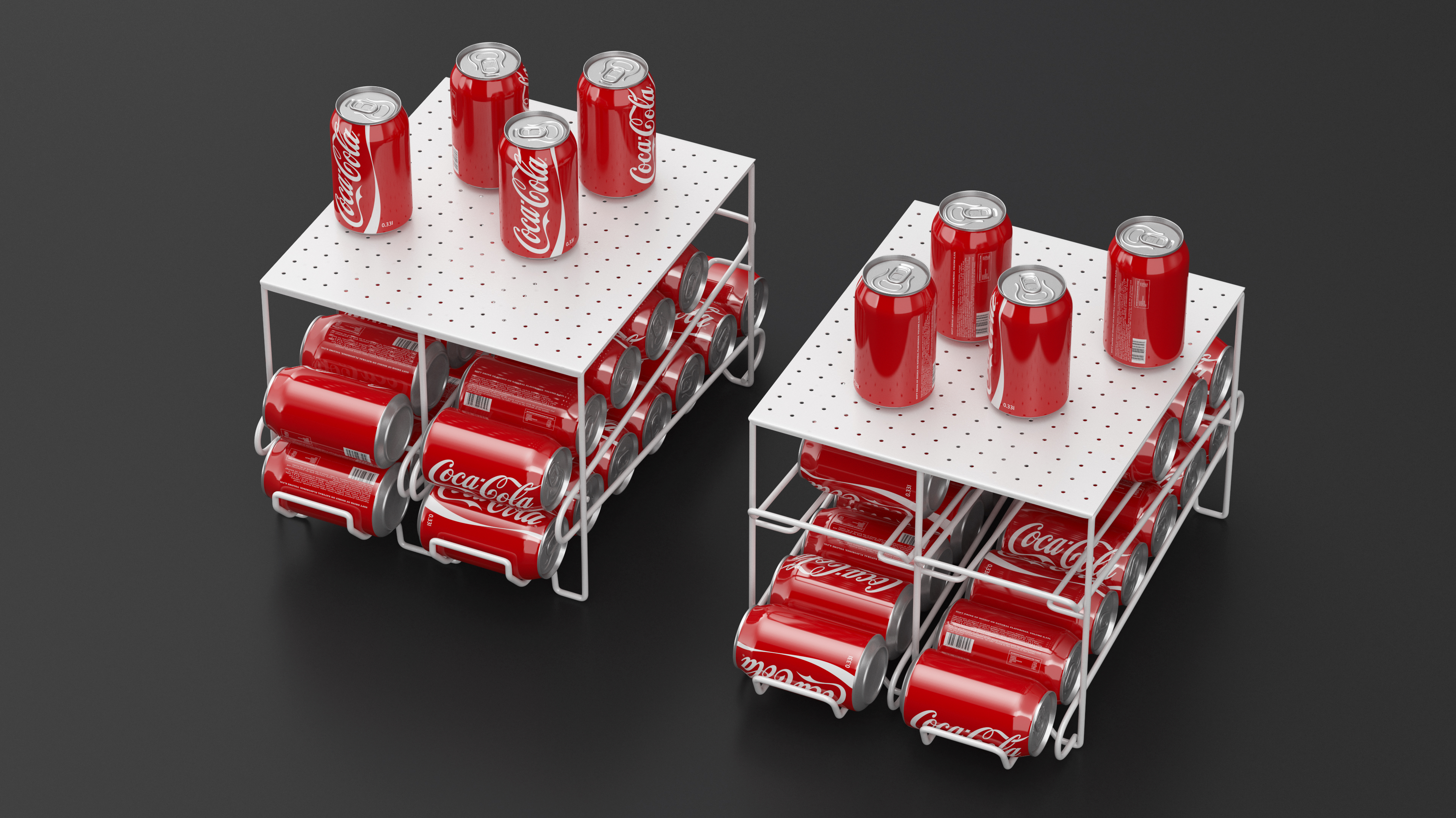 3D Stackable Soda Can Dispenser White with CocaCola Cans model