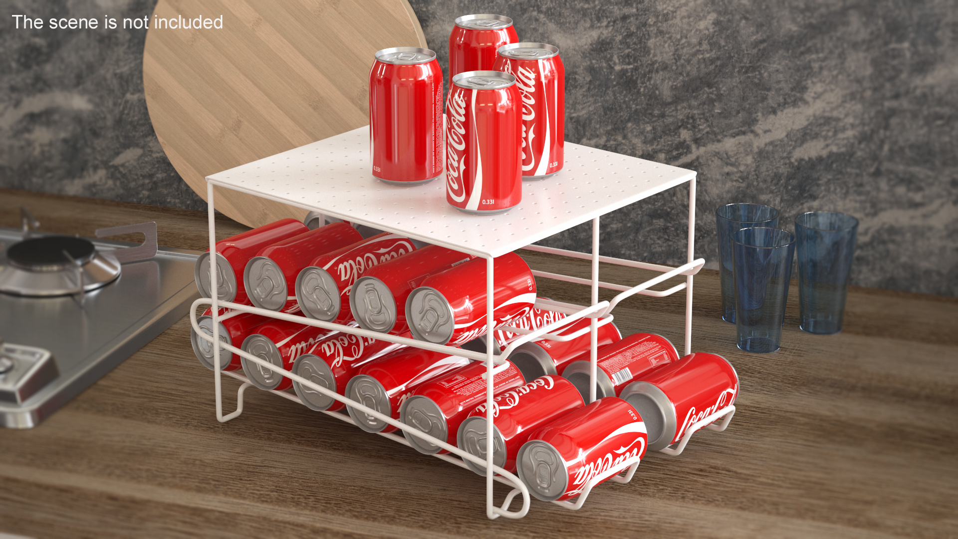 3D Stackable Soda Can Dispenser White with CocaCola Cans model