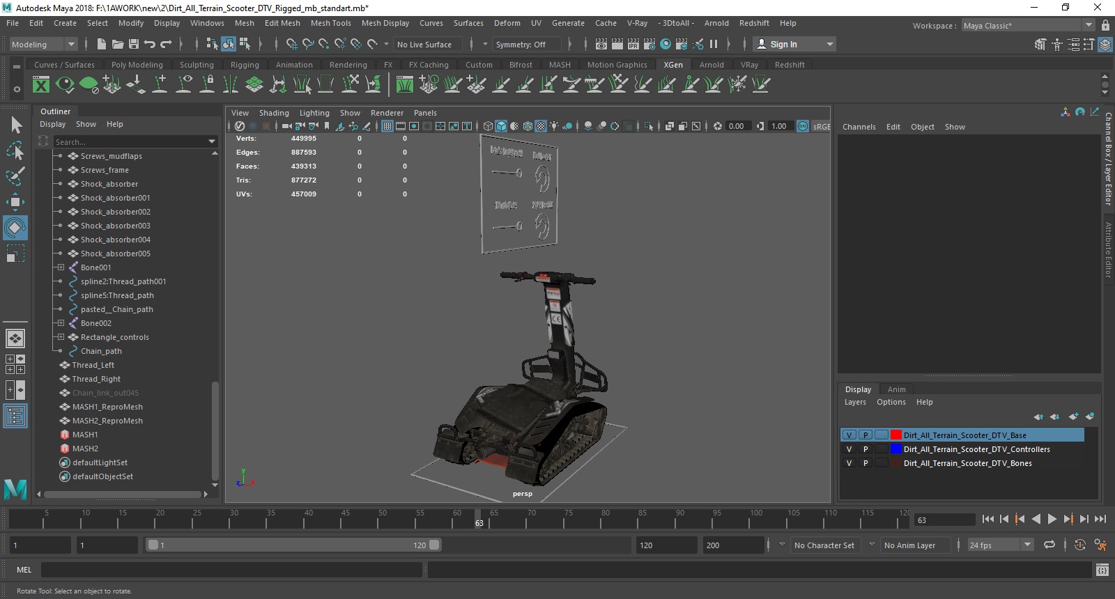 Dirt All Terrain Scooter DTV Rigged for Maya 3D model