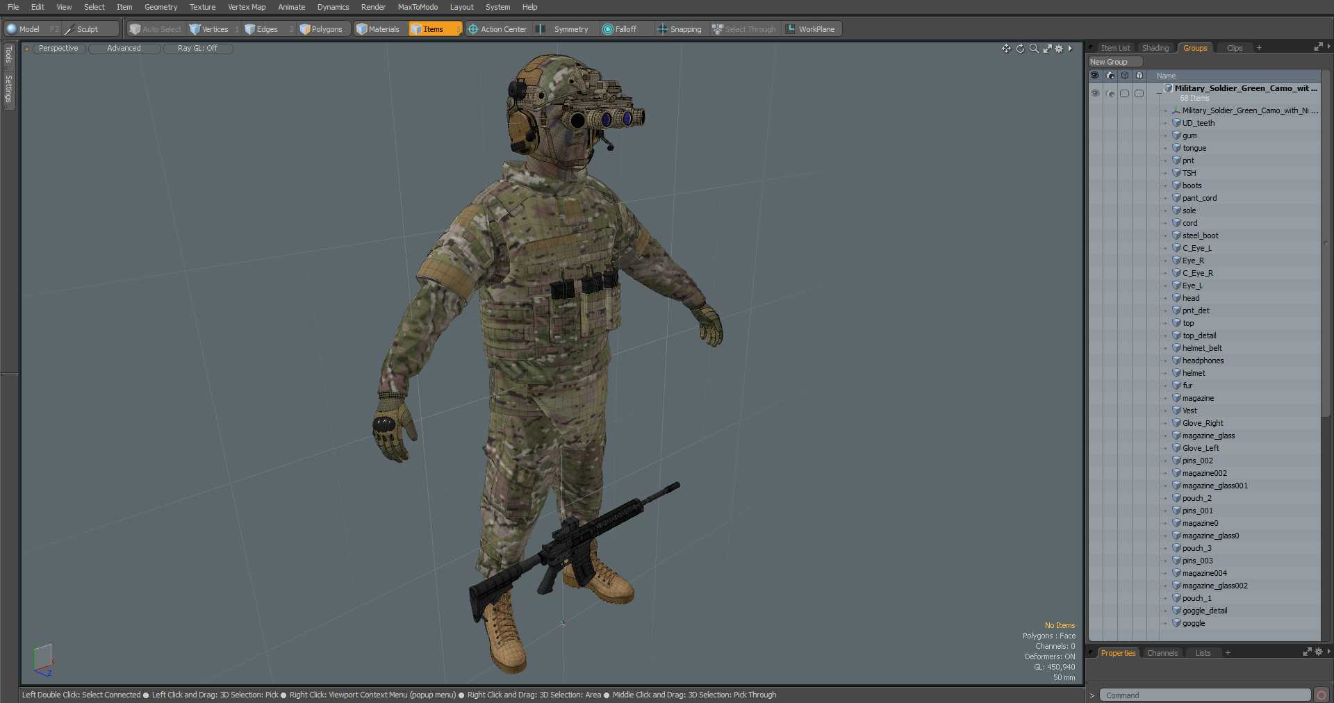 3D Military Soldier Green Camo with Night Visor A-pose