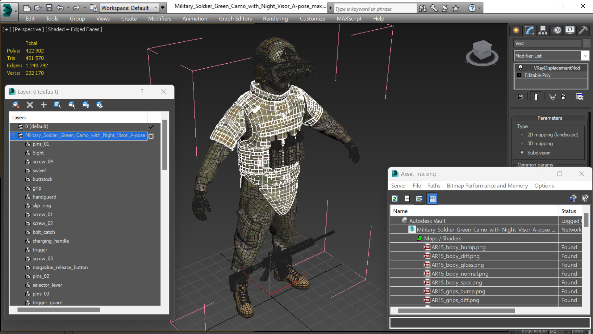 3D Military Soldier Green Camo with Night Visor A-pose