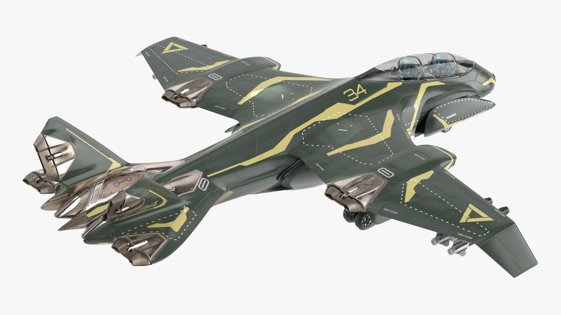 Sci Fi Green Military Fighter Jet Rigged for Maya 3D model