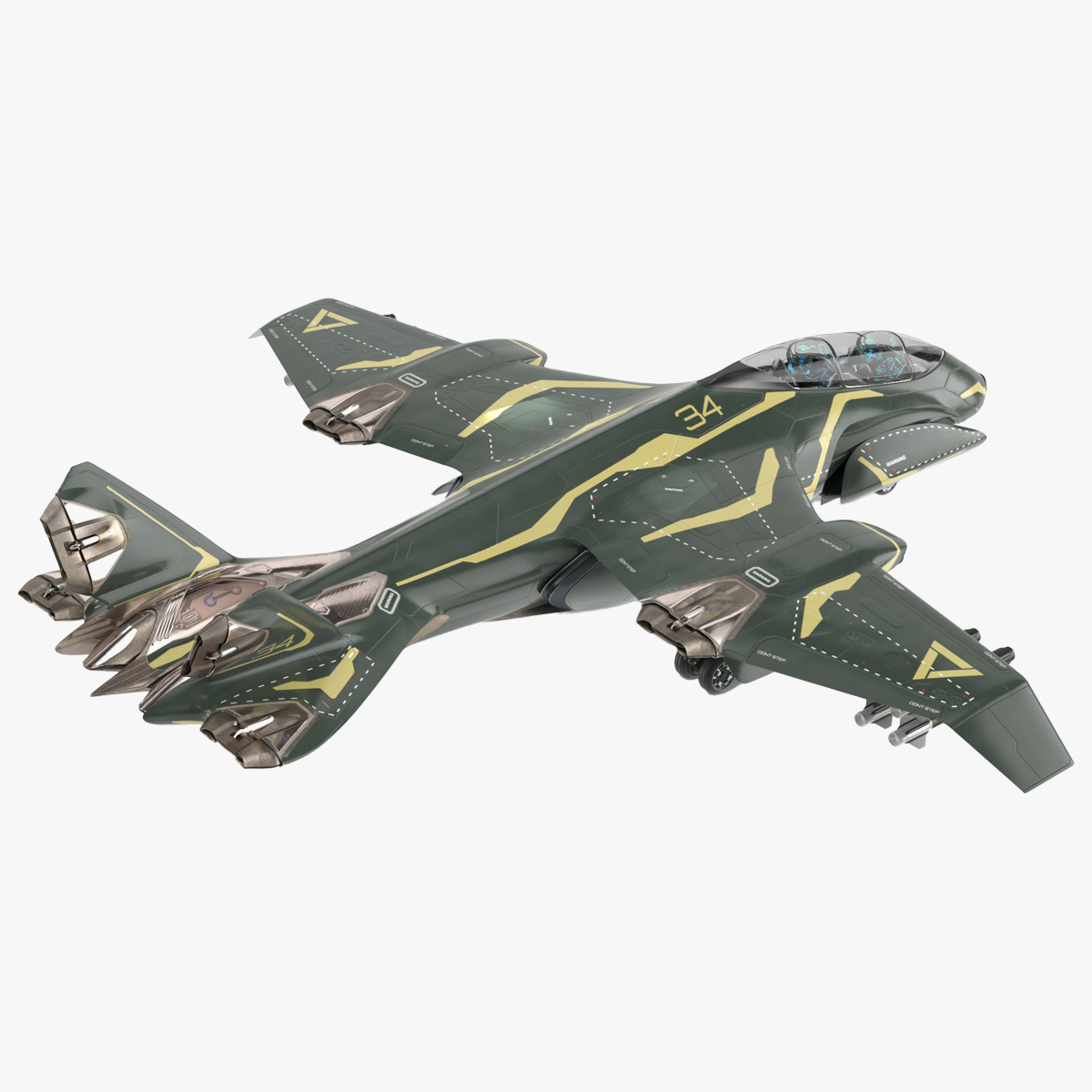 Sci Fi Green Military Fighter Jet Rigged for Maya 3D model