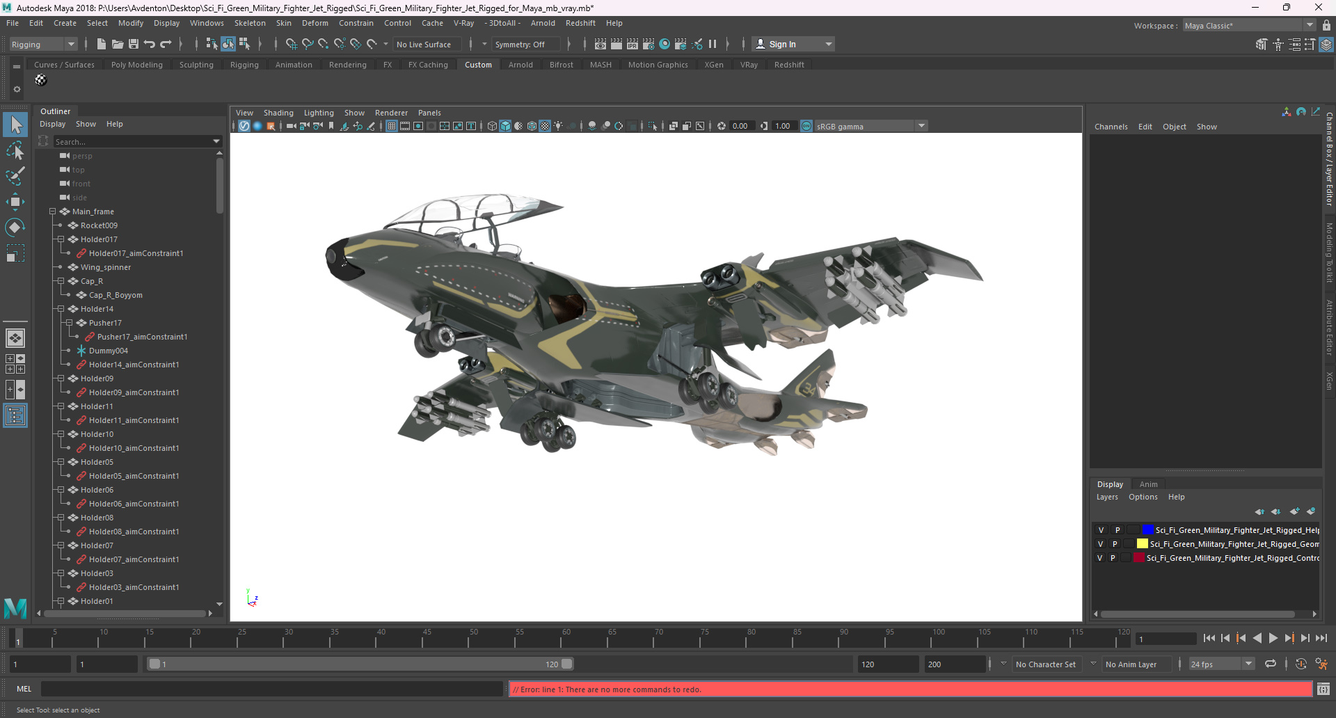 Sci Fi Green Military Fighter Jet Rigged for Maya 3D model