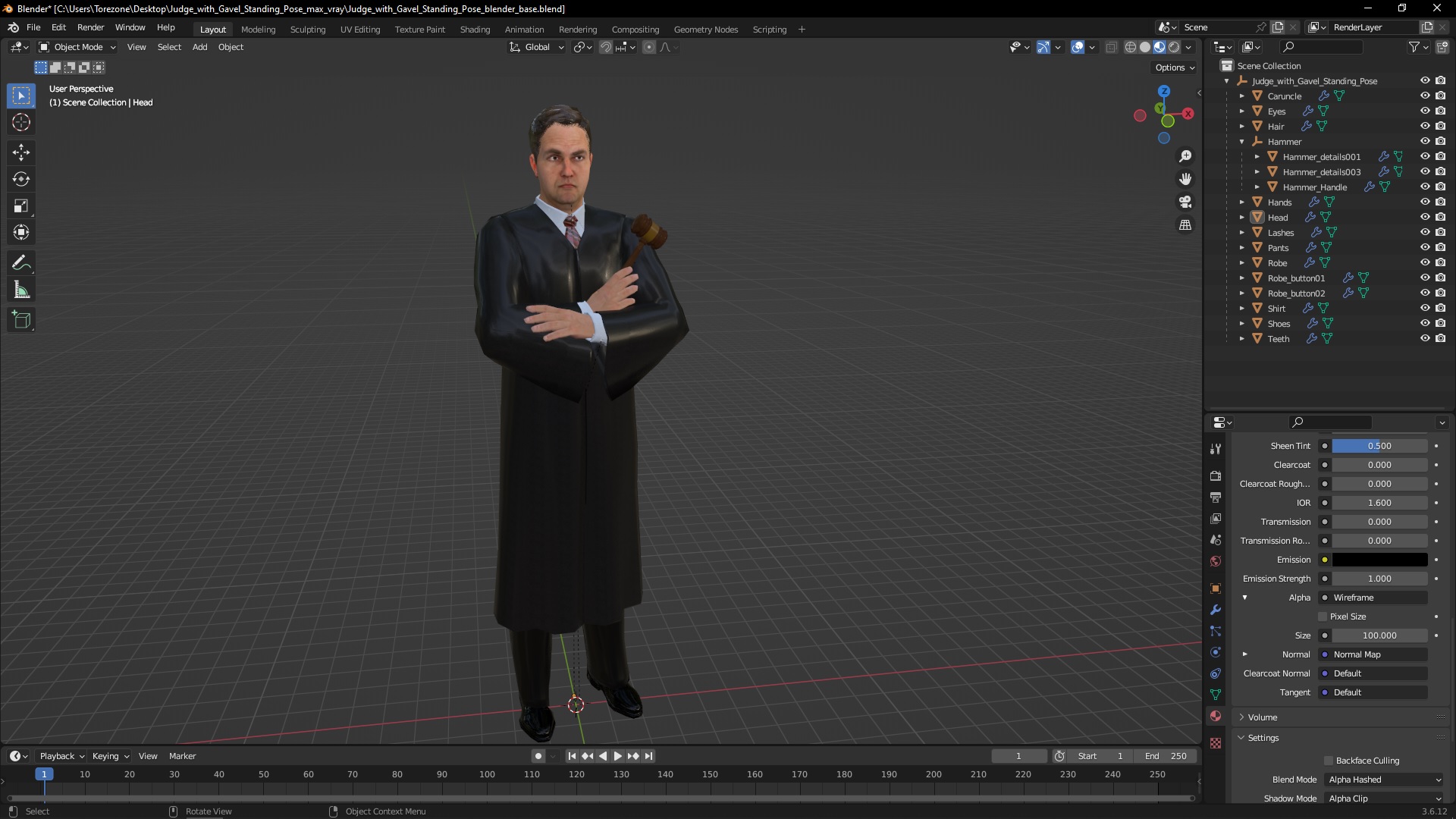 3D model Judge with Gavel Standing Pose