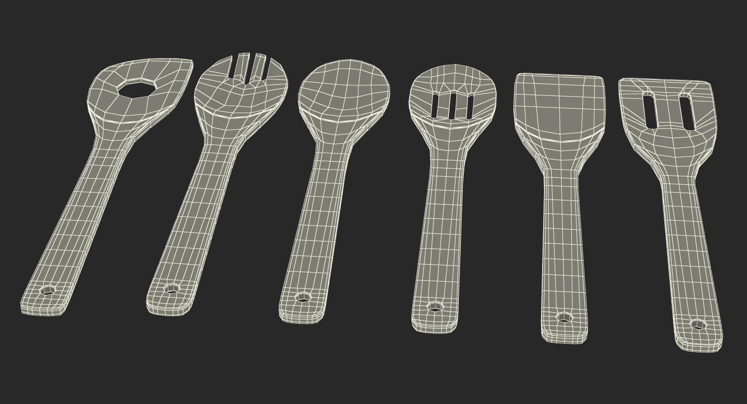 Wooden Spoon Utensil Set 3D model