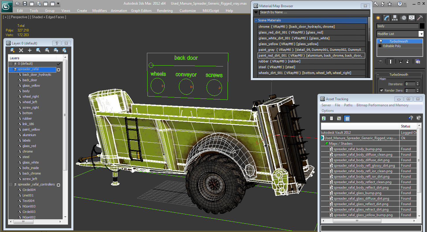 3D model Used Manure Spreader Generic Rigged