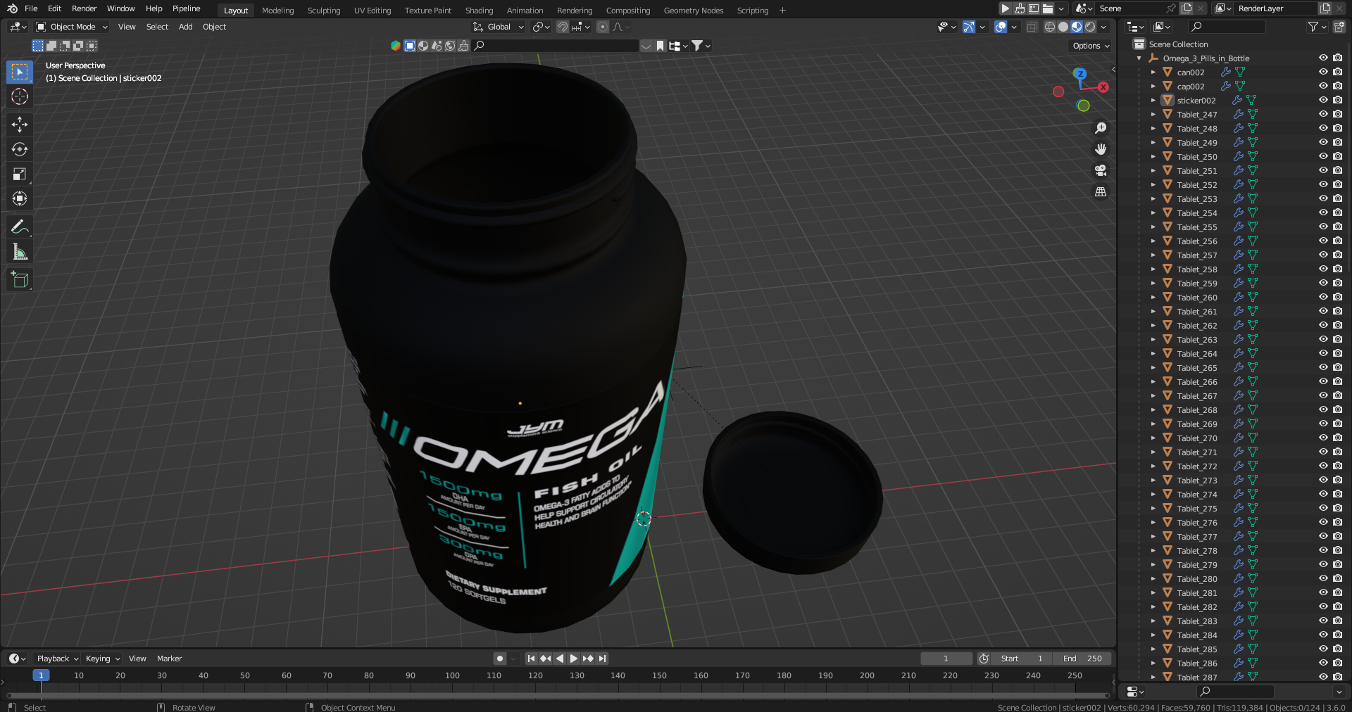 3D Omega 3 Pills in Bottle model