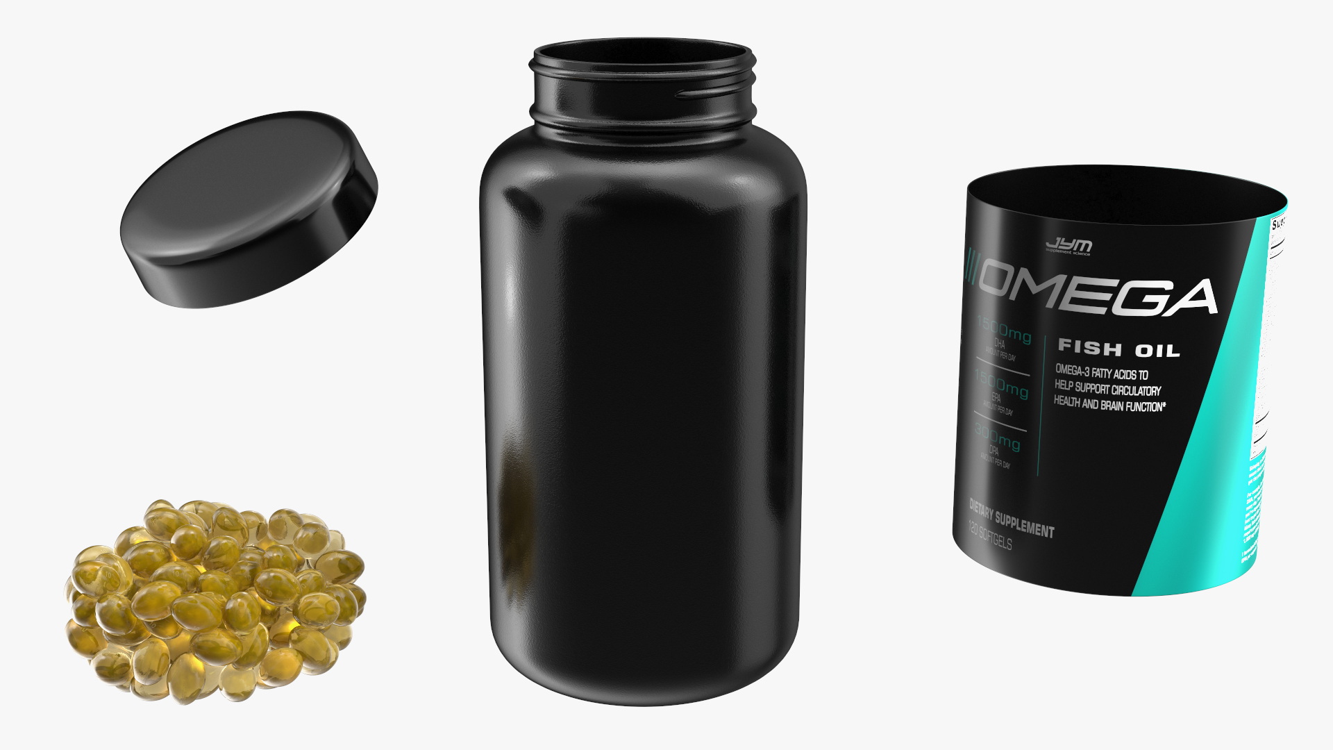 3D Omega 3 Pills in Bottle model