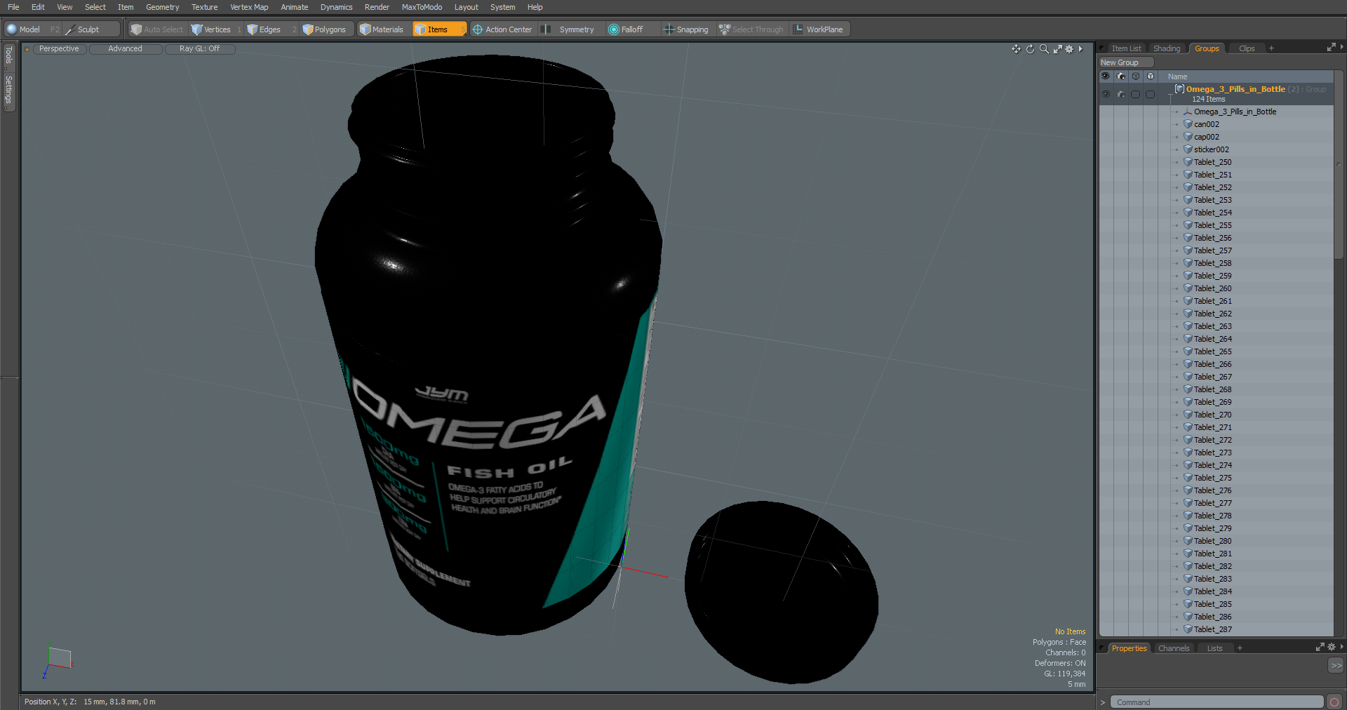 3D Omega 3 Pills in Bottle model