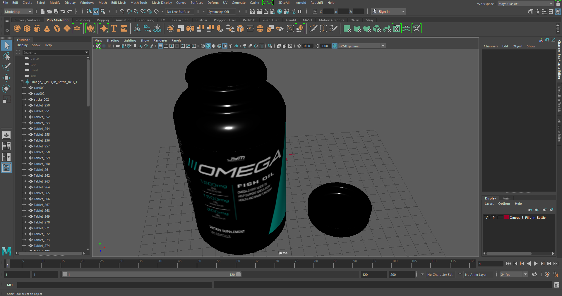 3D Omega 3 Pills in Bottle model