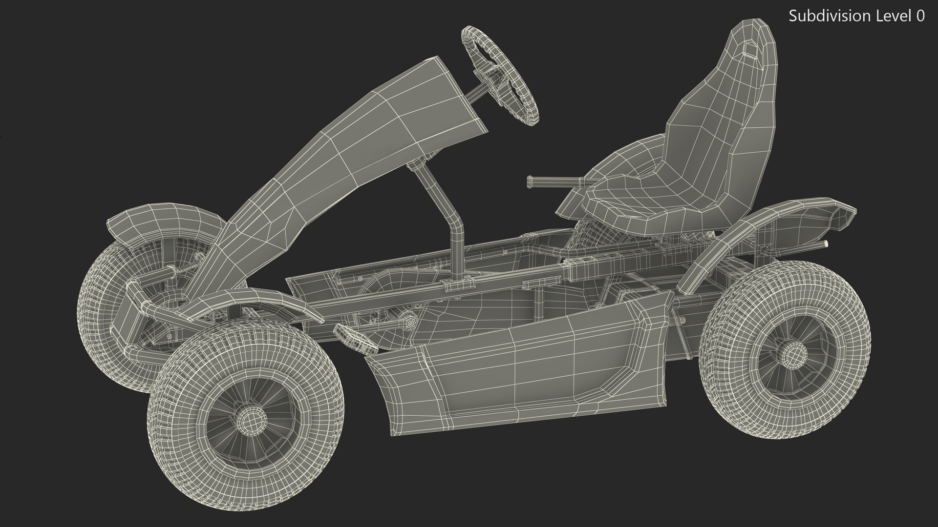 3D White Pedal Go Kart with Frame Race Rigged for Maya