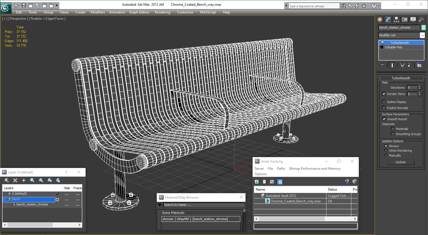 Chrome Coated Bench 3D model