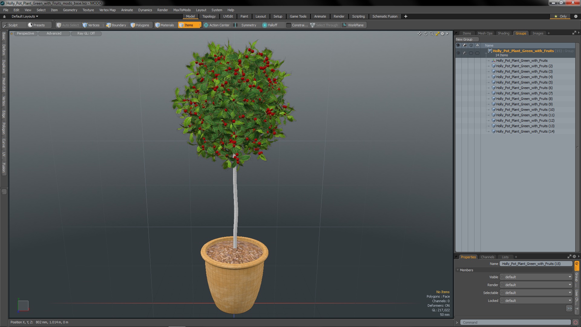 3D Holly Pot Plant Green with Fruits model