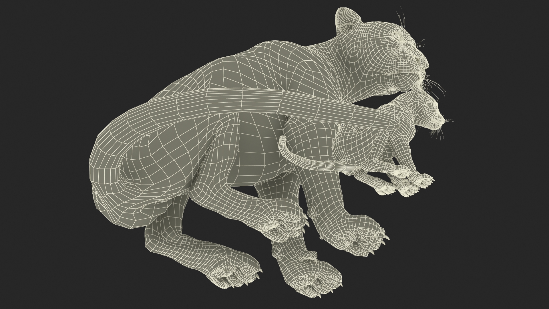 3D Mother and Baby Snow Leopard model