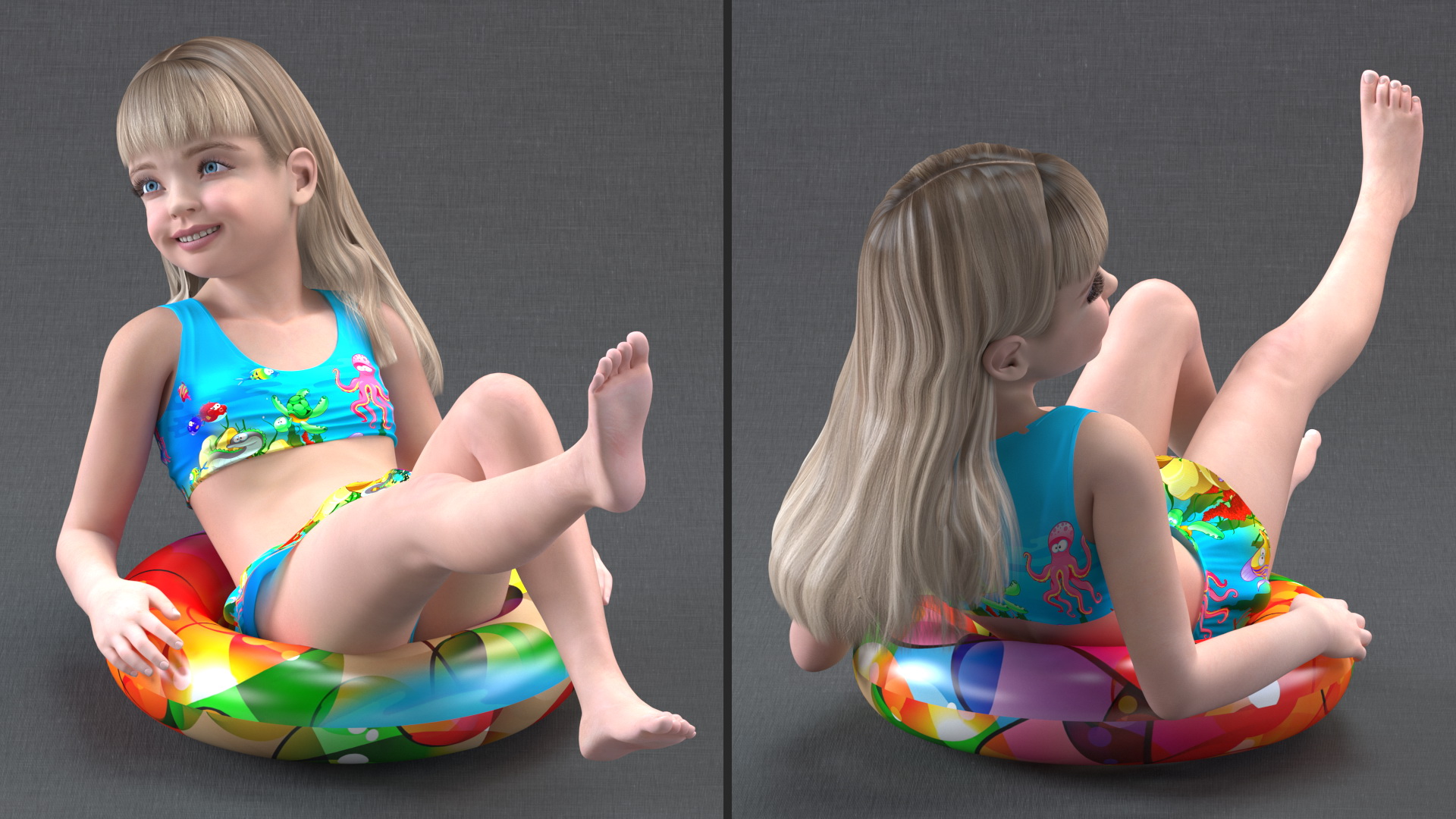 3D model Child Girl With Swim Ring