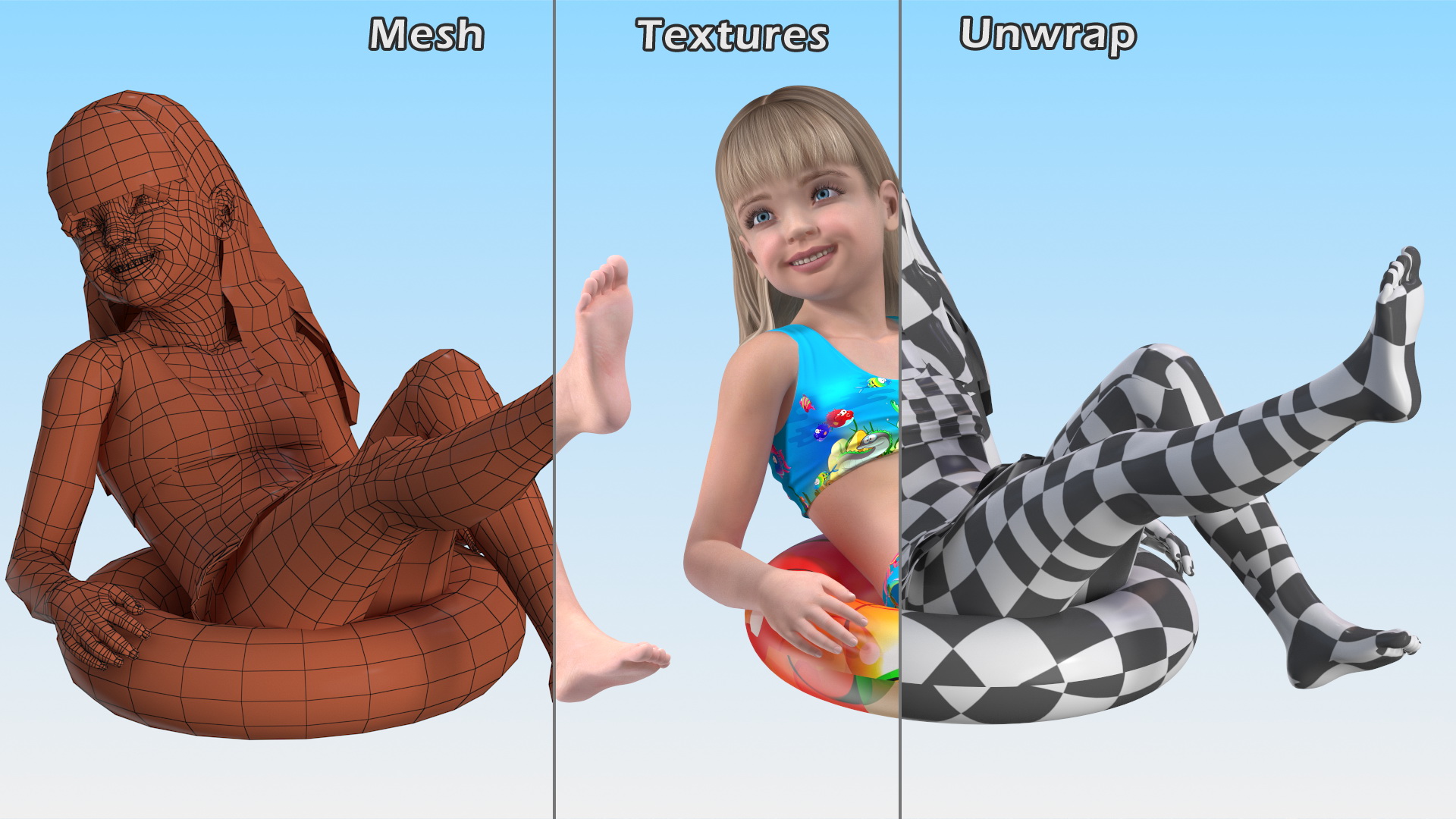 3D model Child Girl With Swim Ring