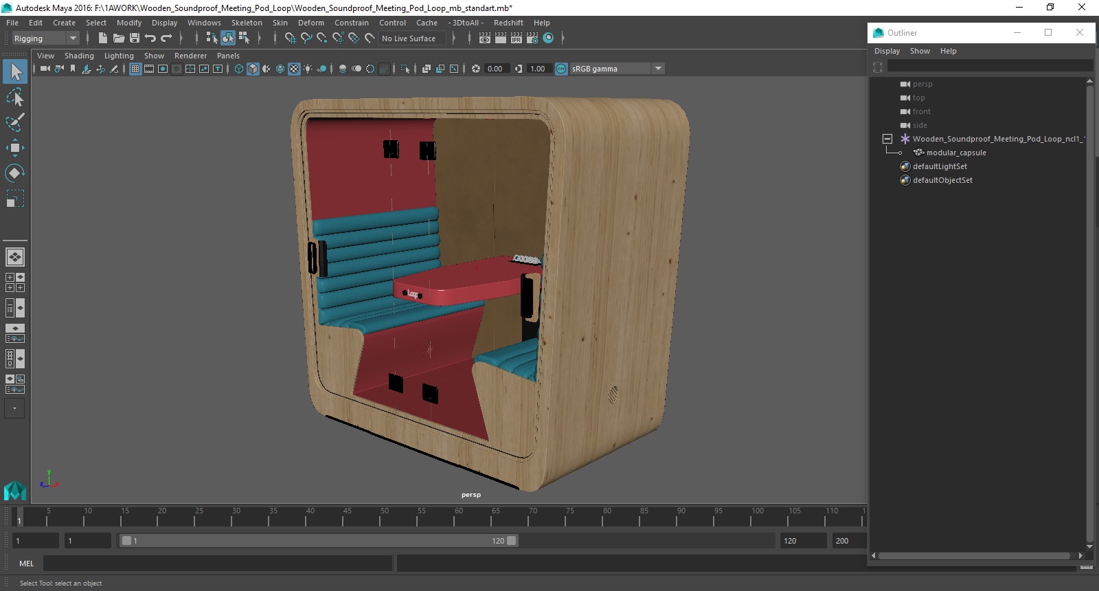 Wooden Soundproof Meeting Pod Loop 3D model