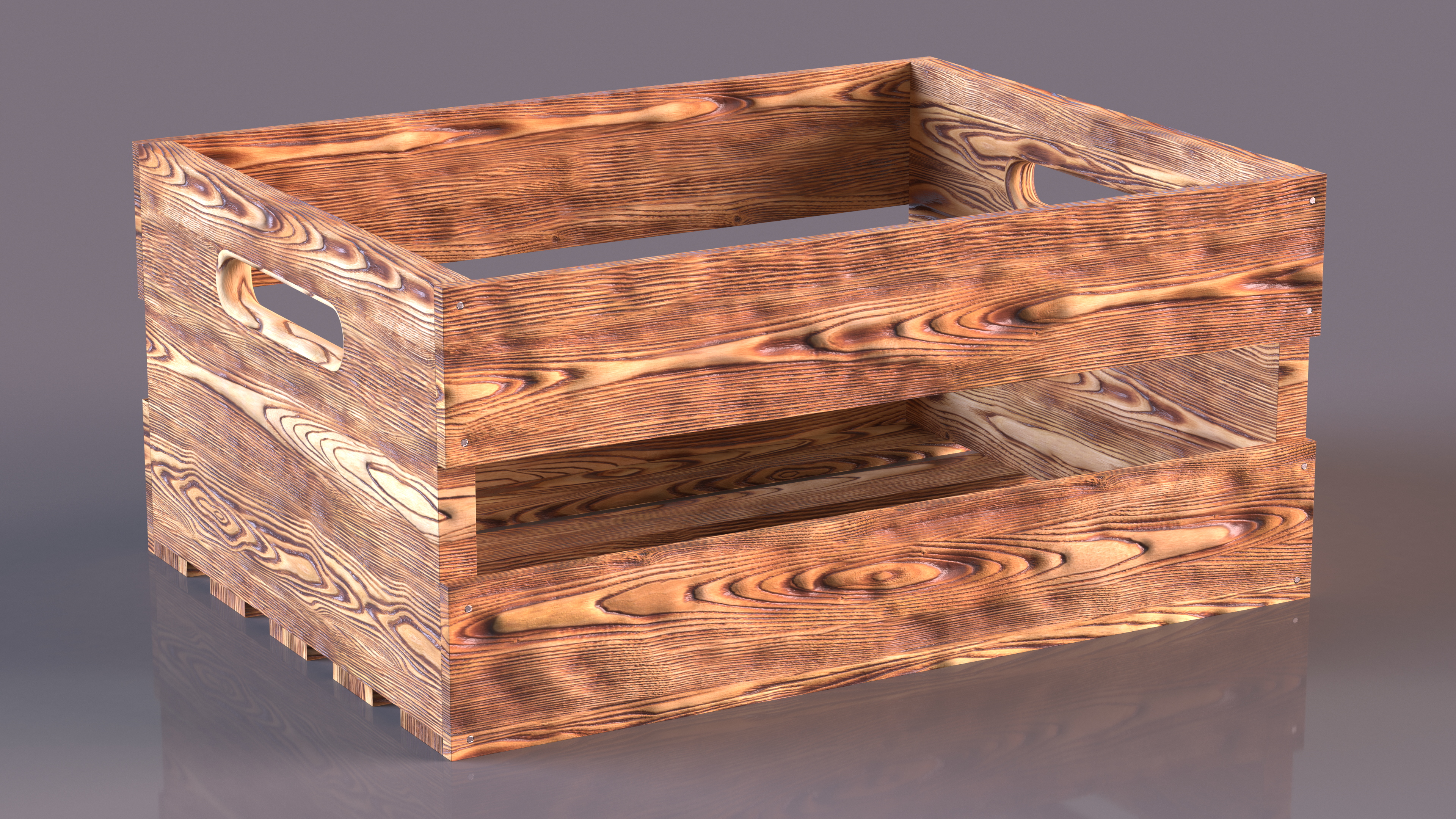 3D model Scorched Small Low Wooden Fruit Box