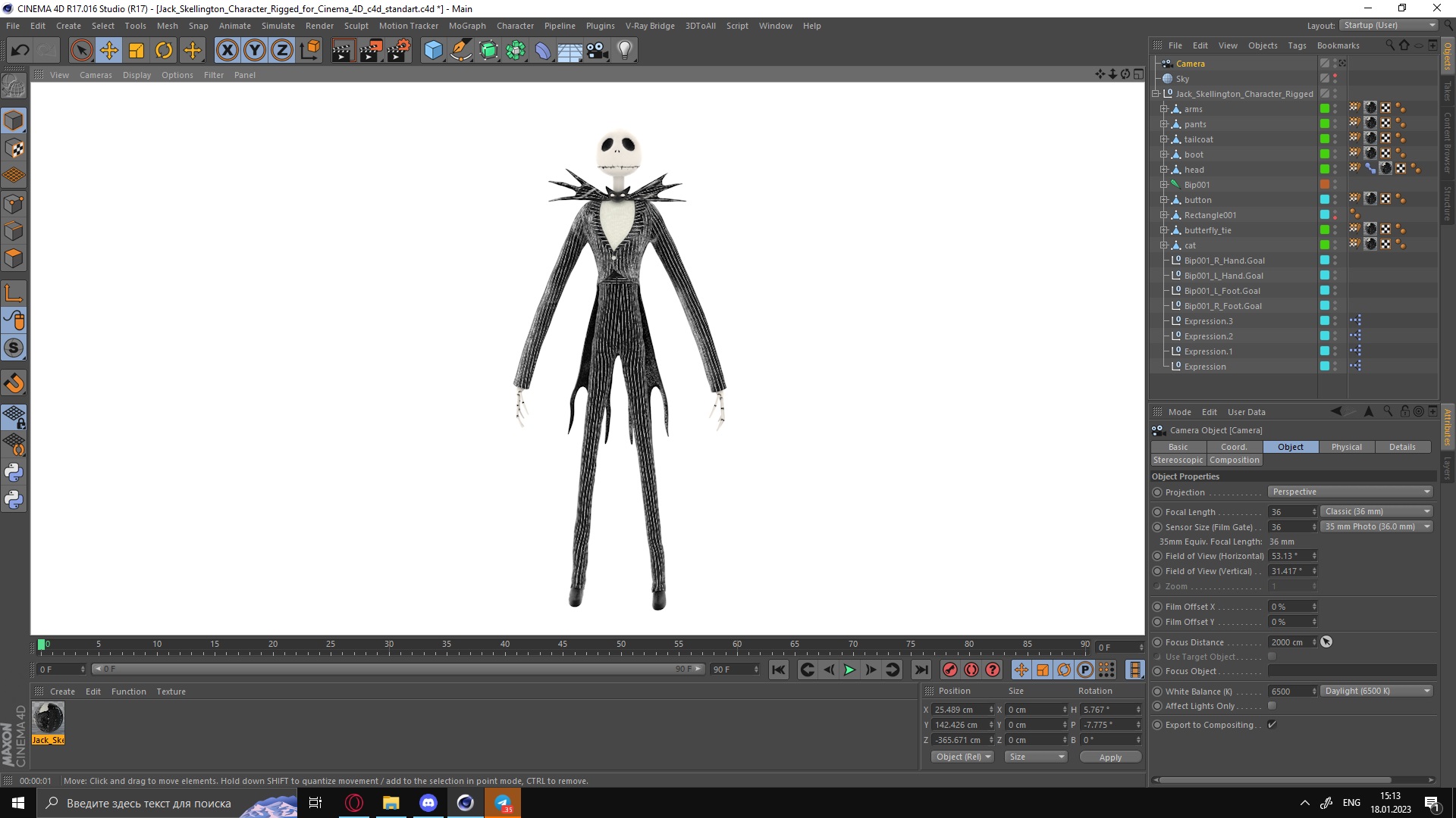 Jack Skellington Character Rigged for Cinema 4D 3D