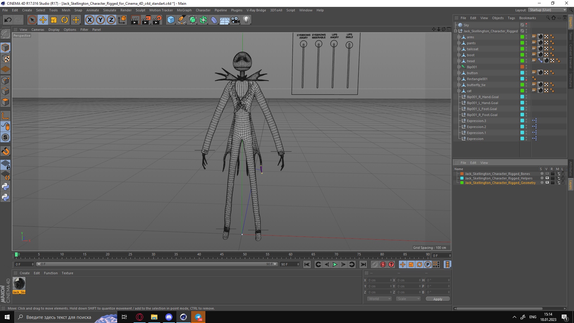 Jack Skellington Character Rigged for Cinema 4D 3D