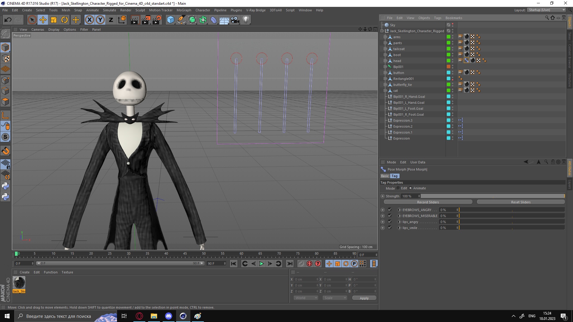 Jack Skellington Character Rigged for Cinema 4D 3D