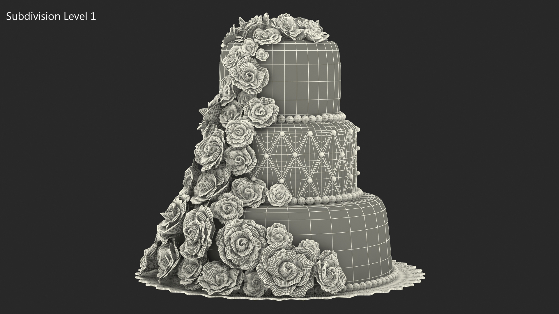 3D Multilevel Pink Wedding Cake with Flowers