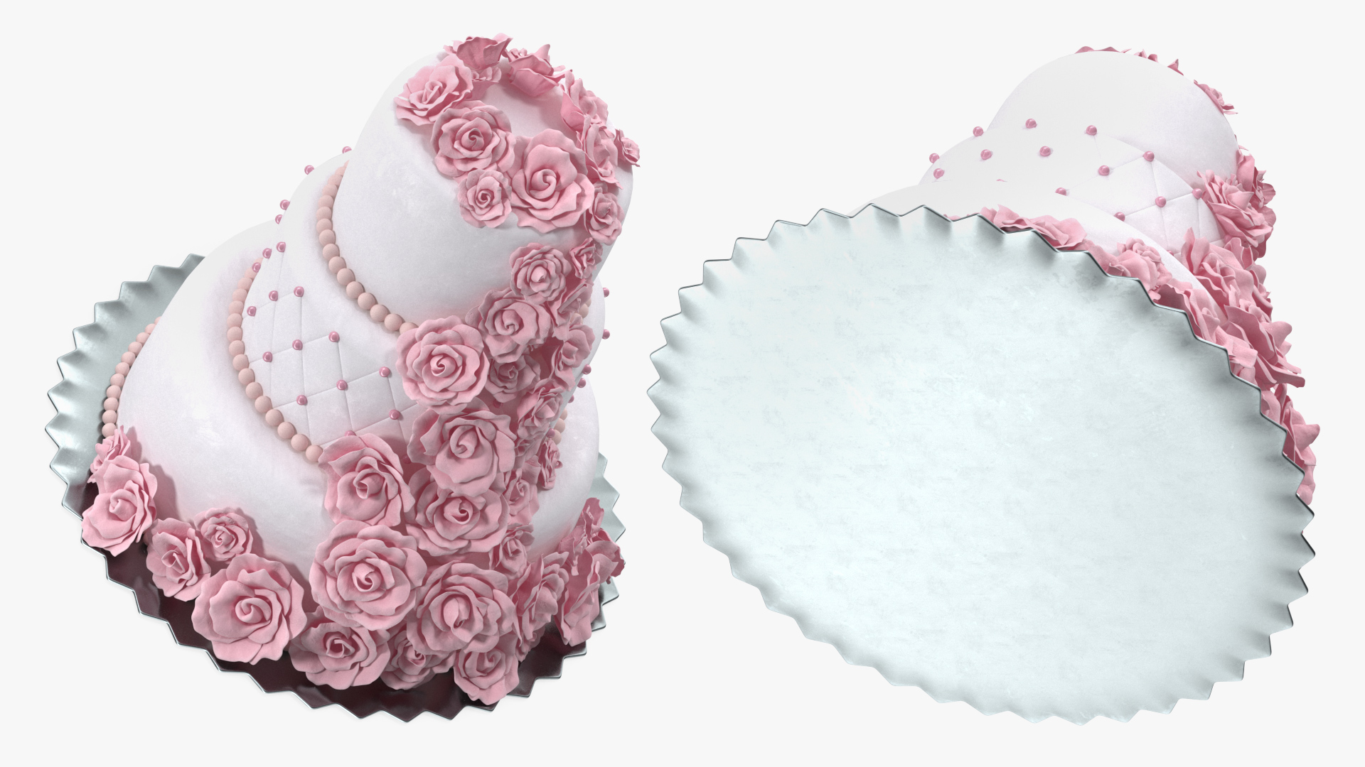 3D Multilevel Pink Wedding Cake with Flowers