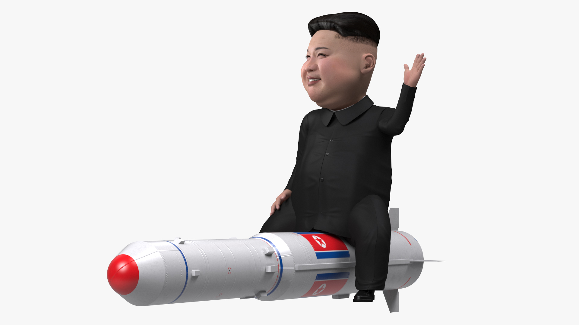 3D Cartoon Kim Jong Un on Missiles