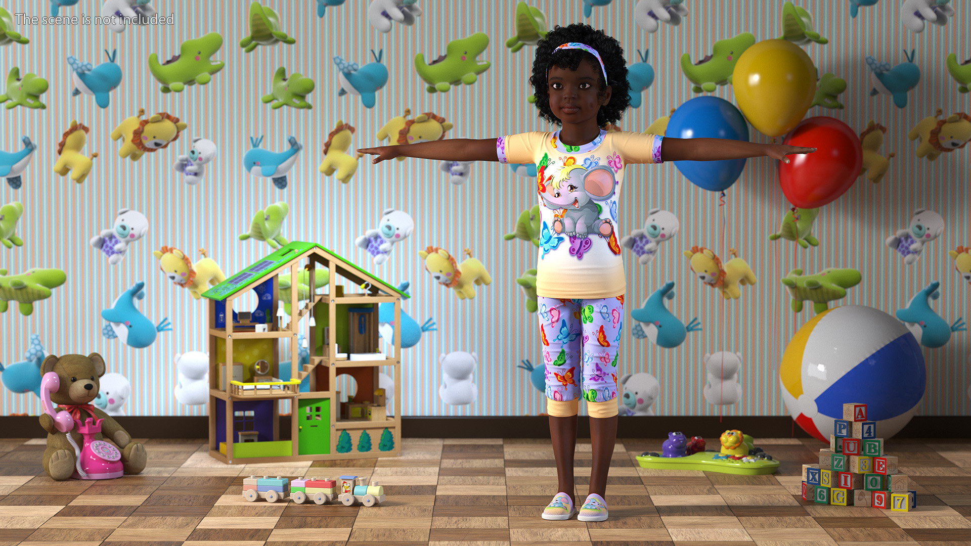 Dressed Pajamas Black Girl Child T-Pose 3D model