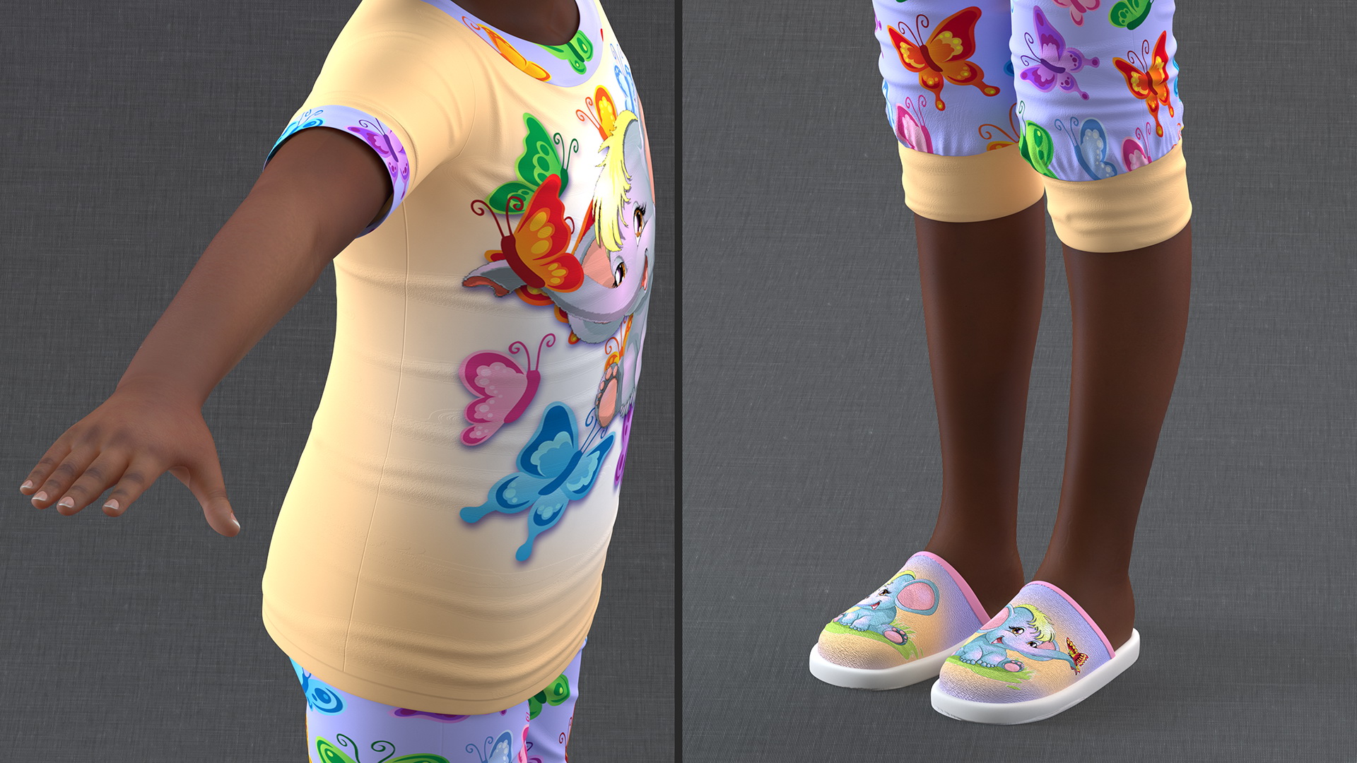 Dressed Pajamas Black Girl Child T-Pose 3D model