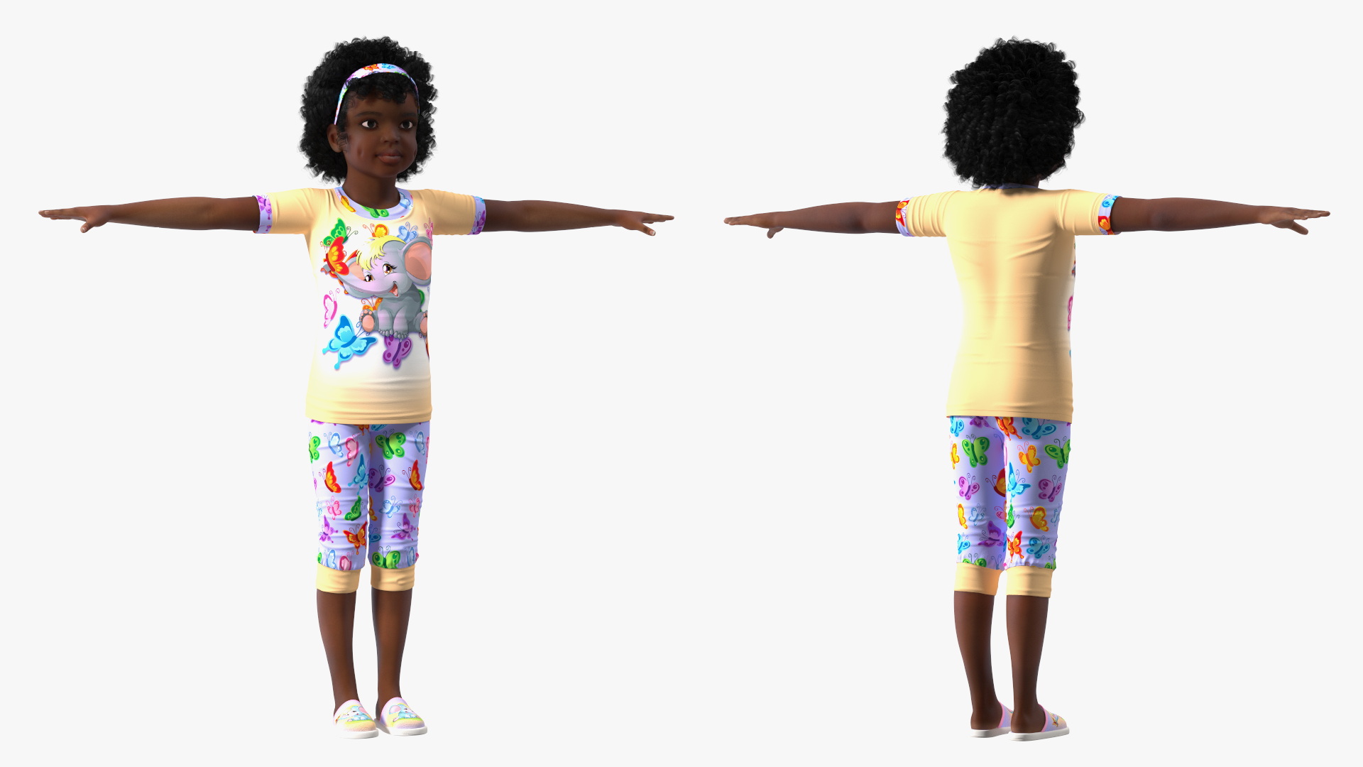 Dressed Pajamas Black Girl Child T-Pose 3D model