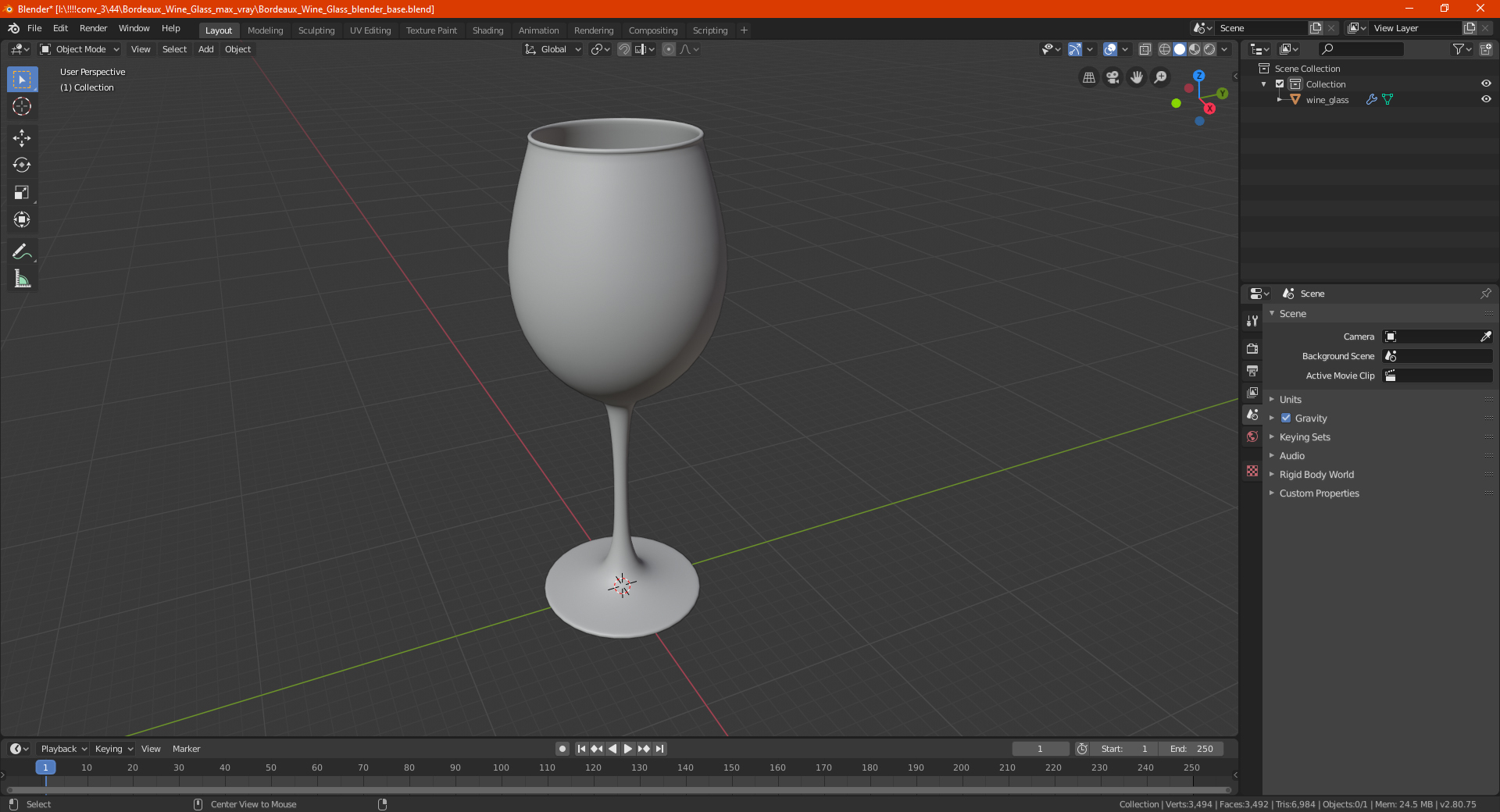 Bordeaux Wine Glass 3D model