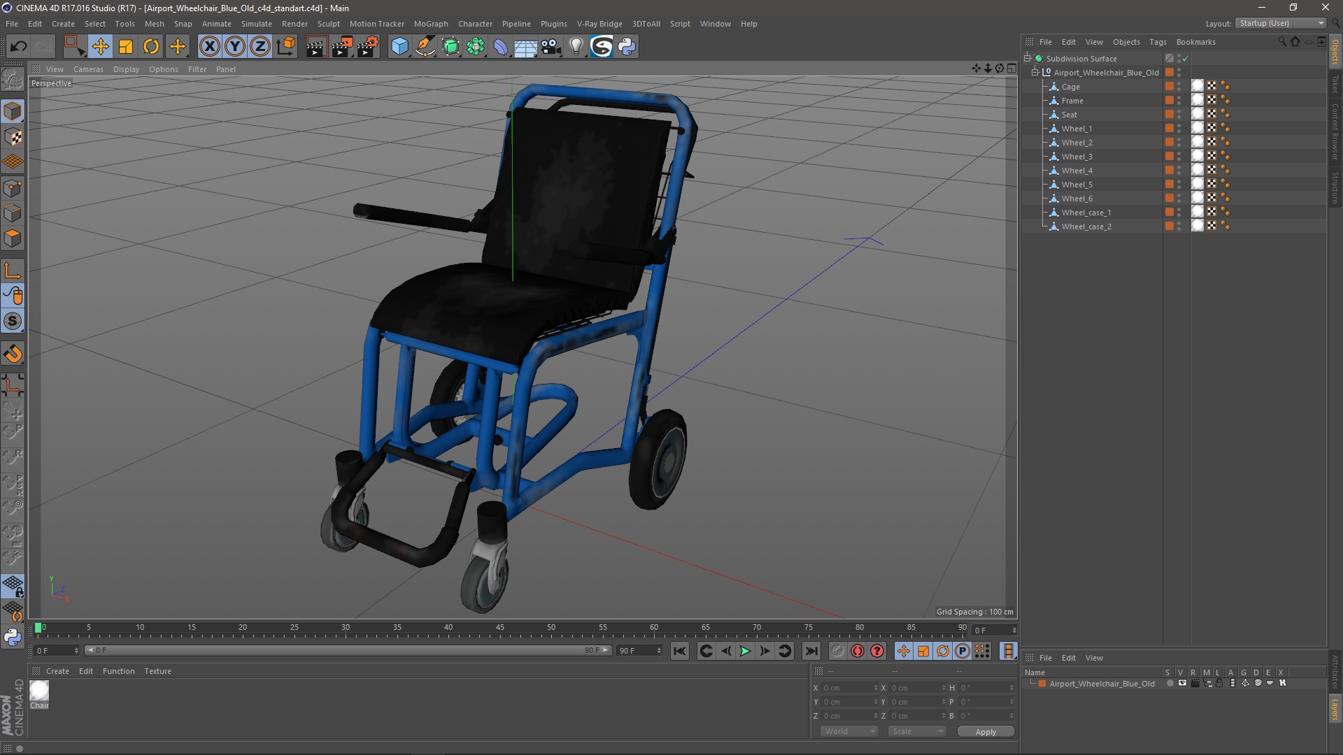 Airport Wheelchair Blue Old 3D