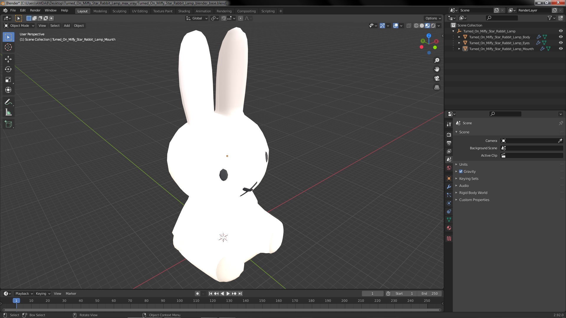 Turned On Miffy Star Rabbit Lamp 3D