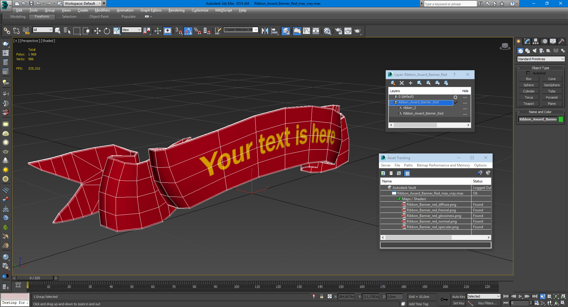 3D Ribbon Award Banner Red model